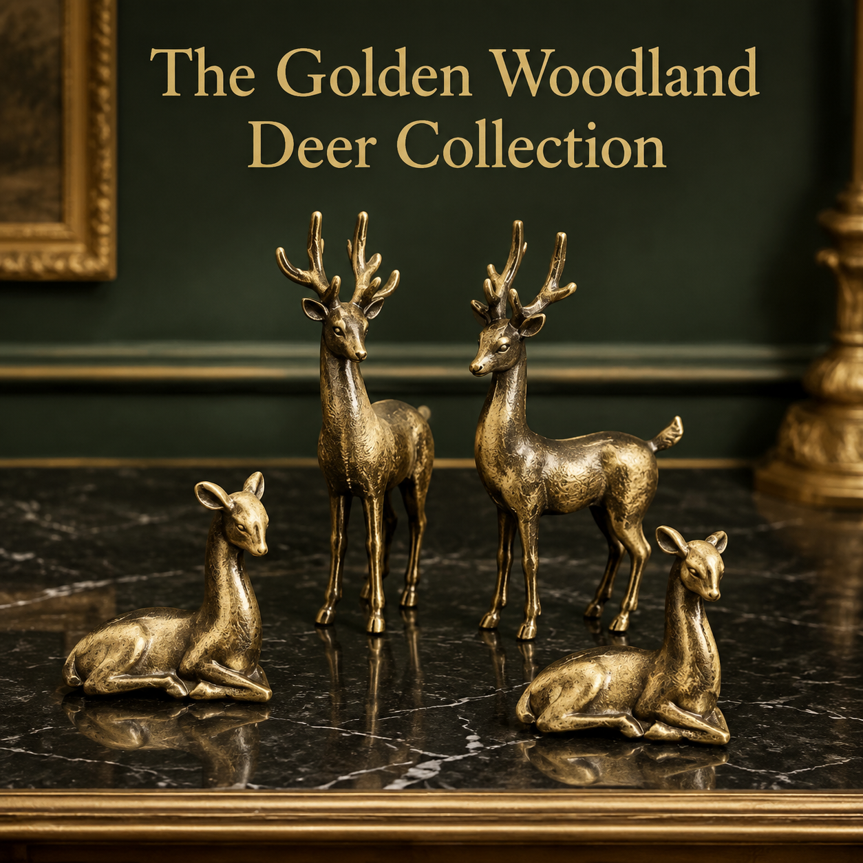 Set of 4 Antique Gold Deer Ornaments – 1:12 Dollshouse Miniatures