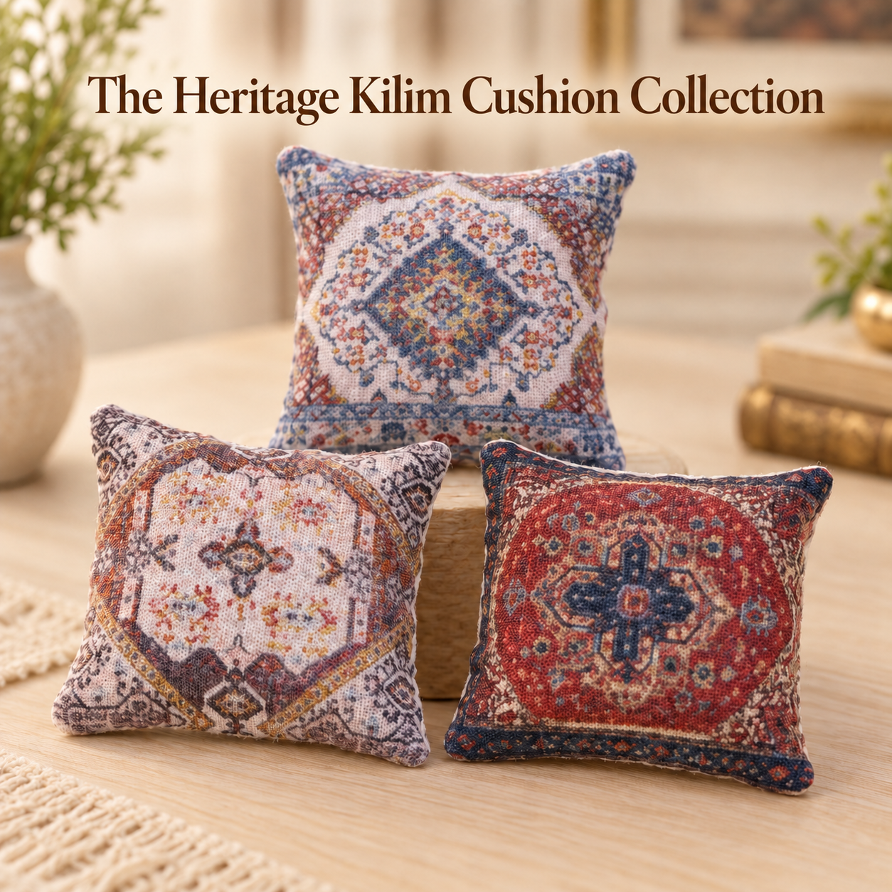 Set of 3 Heritage Kilim Miniature Cushions – 1:12 Scale