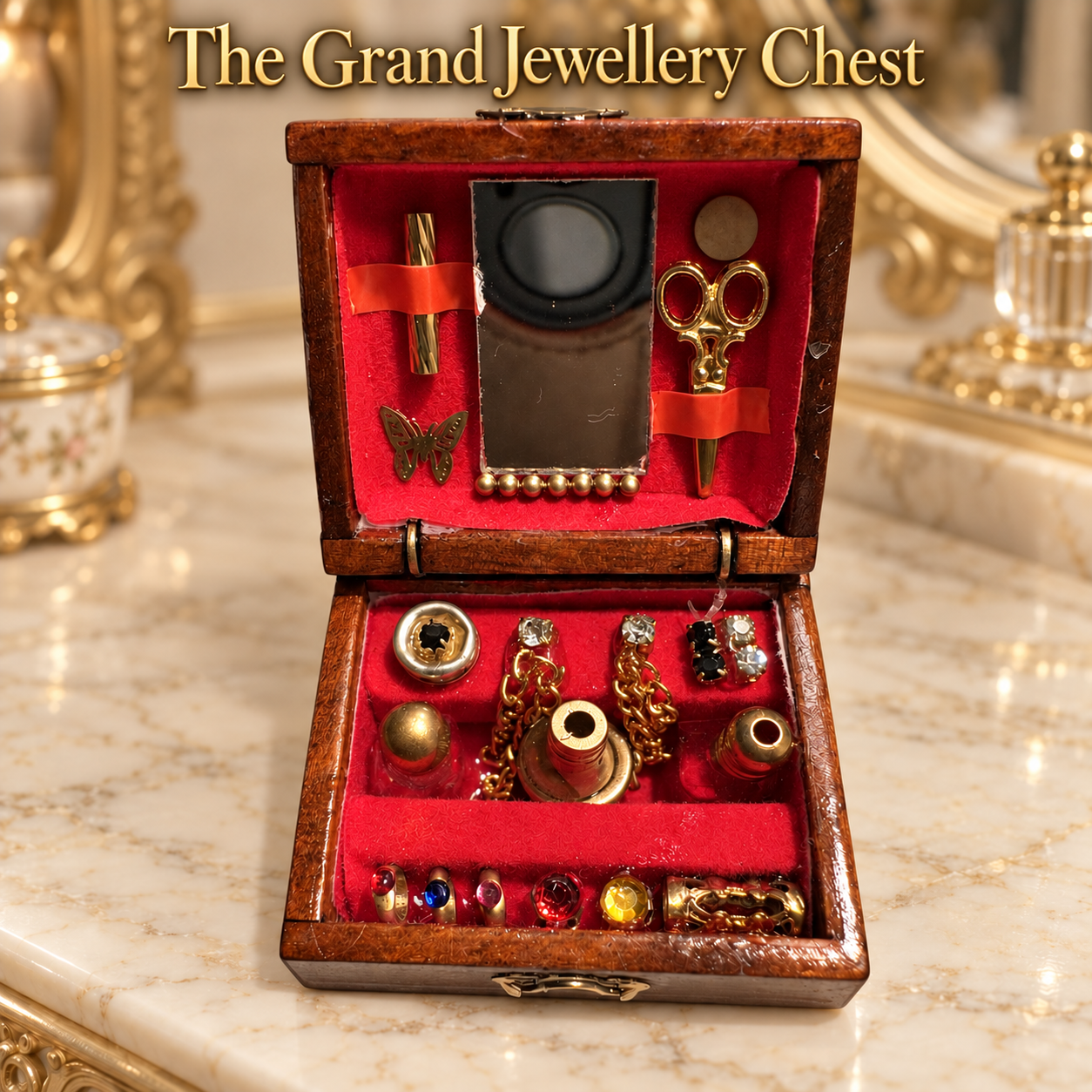 The Grand Jewellery Chest – 1:12 Scale Wooden Miniature with Fixed Accessories