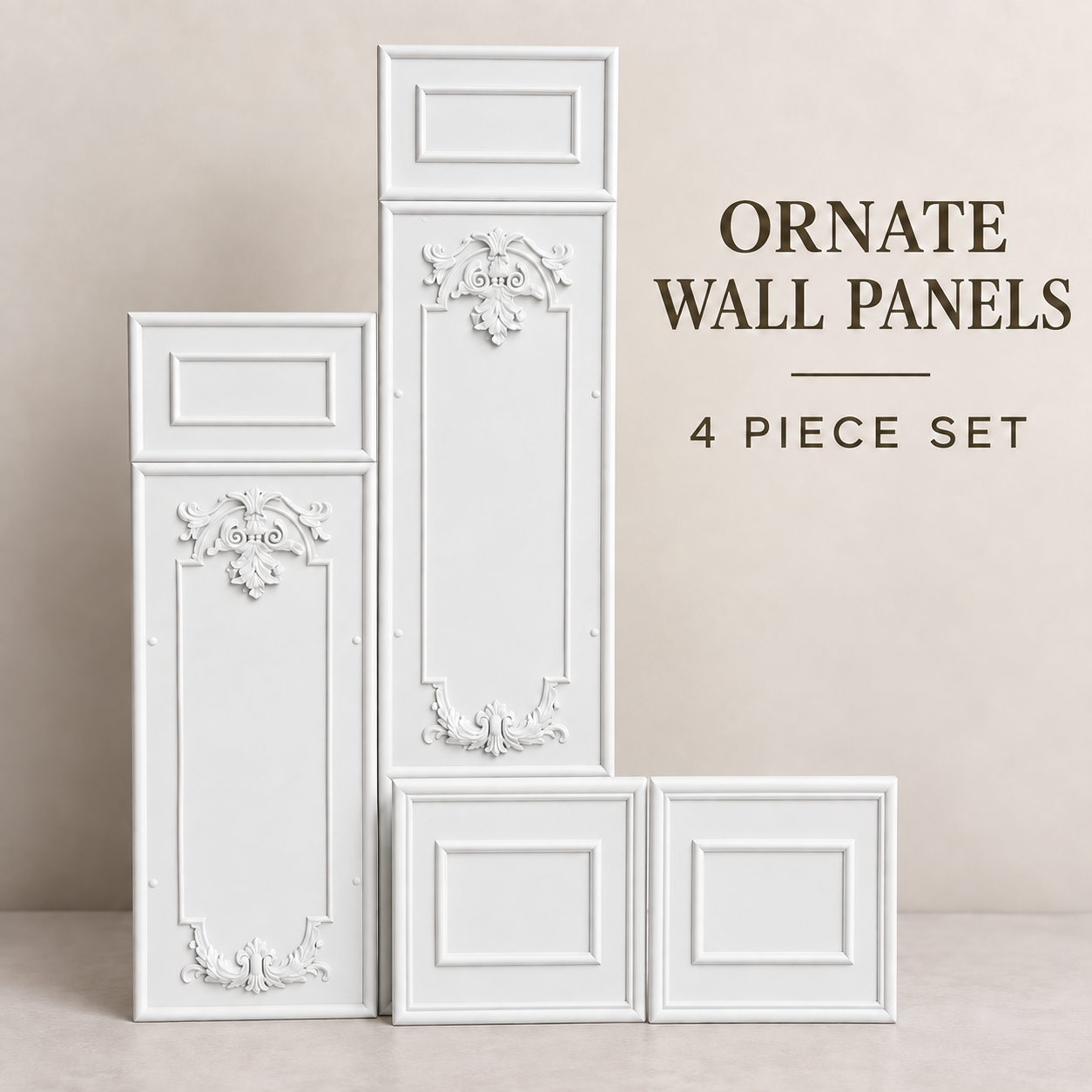 4-Piece White Ornate Miniature Wall Panel Set – 1:12 Doll’s House Décor