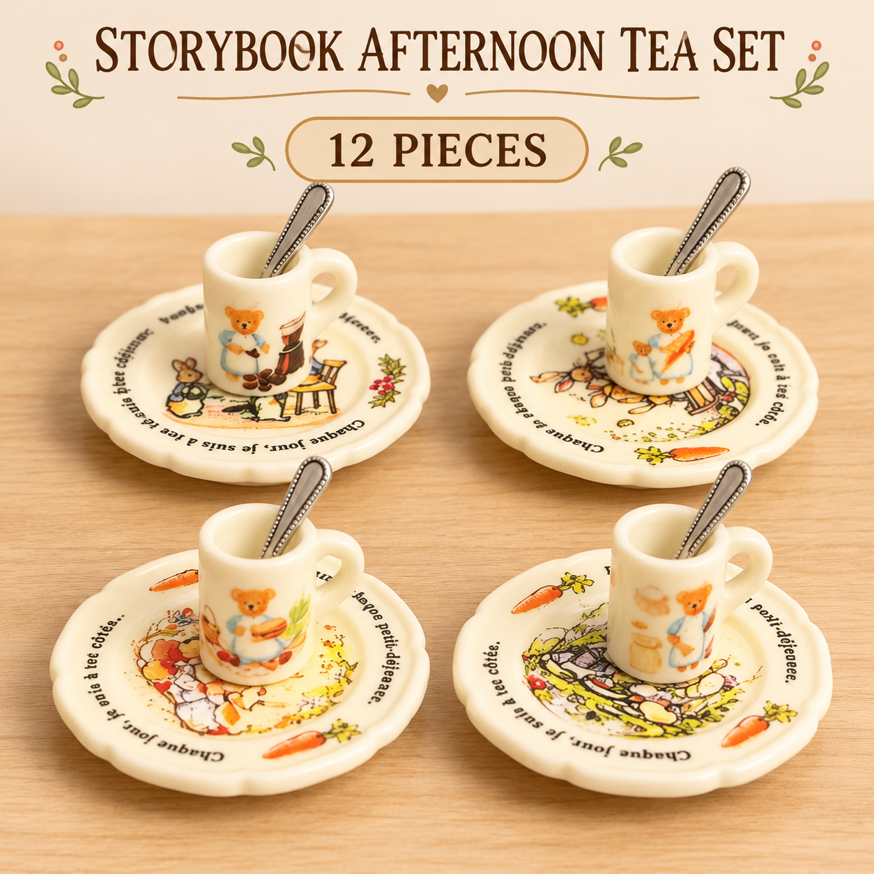 12-Piece Storybook Afternoon Tea Set – Mouse-Suitable 1:6 Miniature