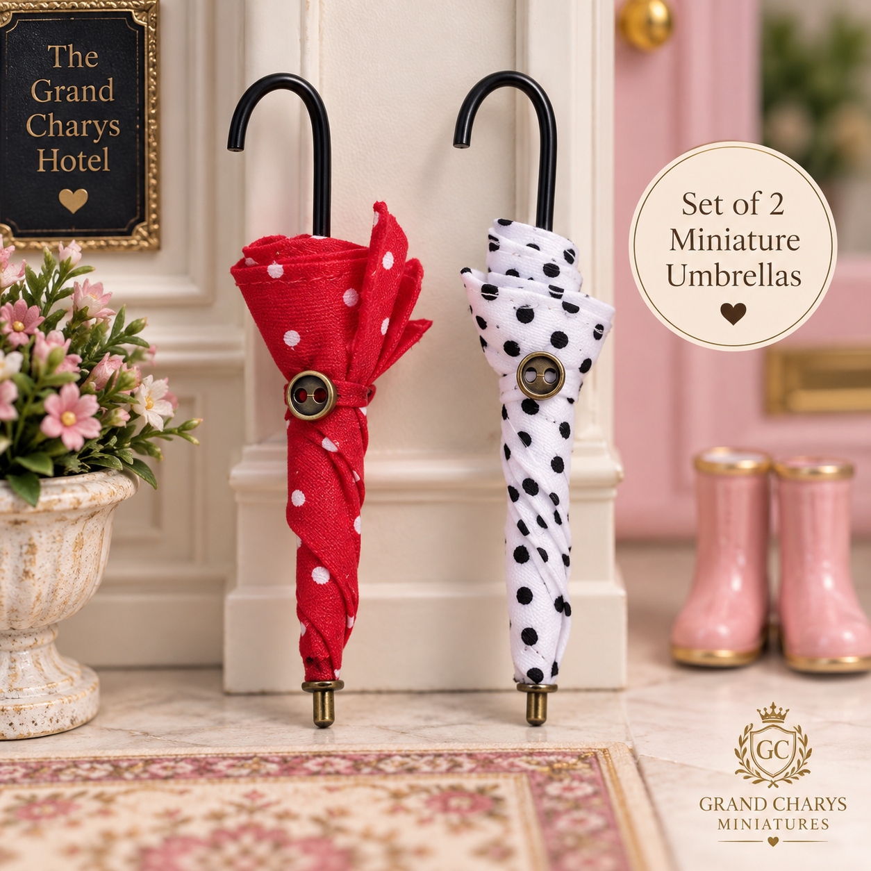 Set of 2 Miniature Hook Umbrellas – Approx. 1:8 Scale / Mouse Suitable