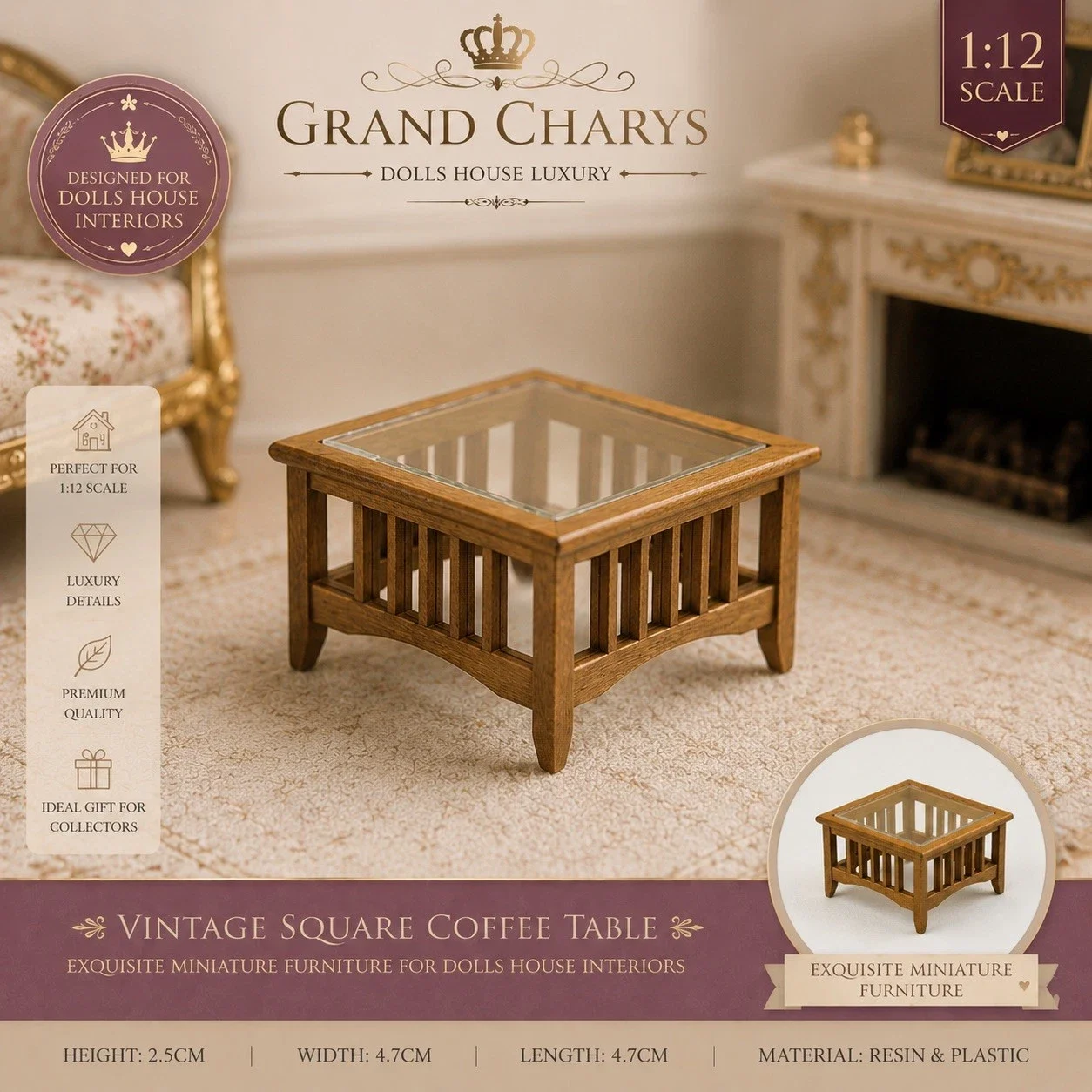 Dolls House 1:12th Scale Coffee Table Furniture Walnut Colour