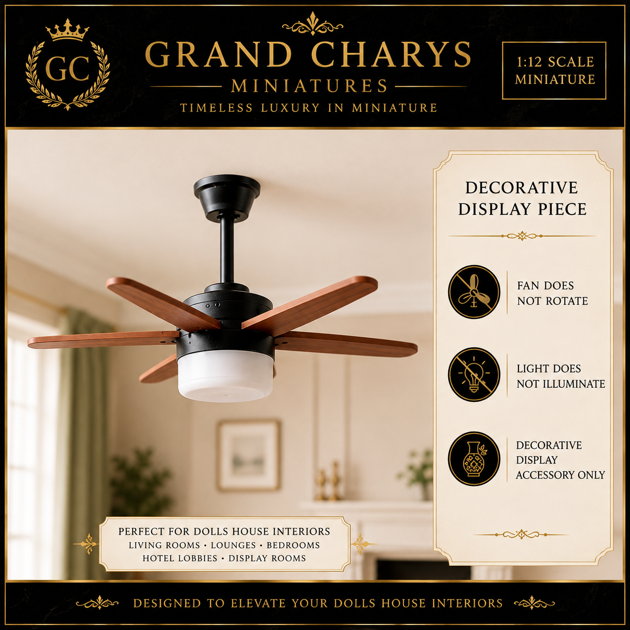Dollhouse Miniature Ceiling Fan Light | Decorative Display Room Accessory