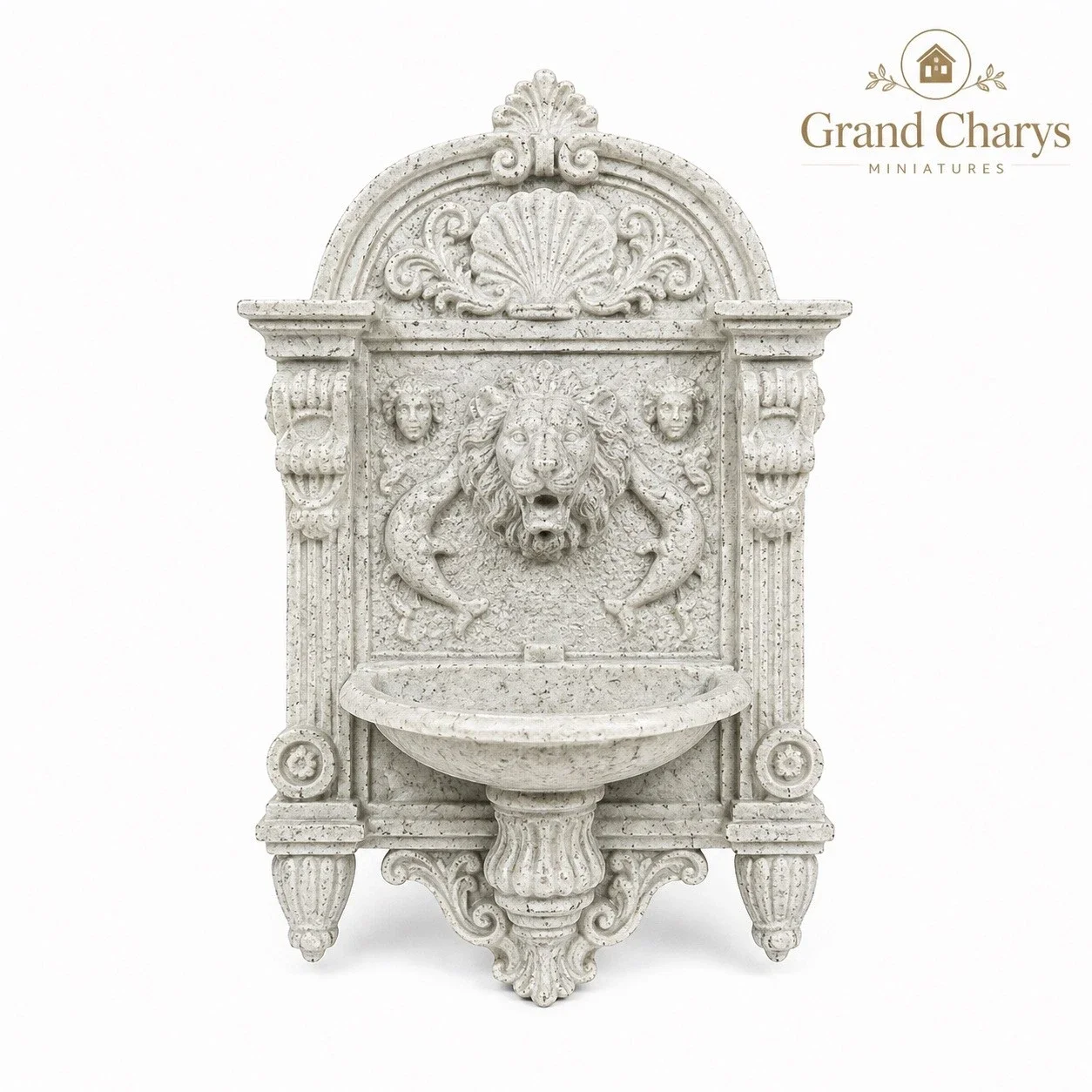 1:12 Scale Wall Fountain Stone Effect Miniature Doll House Garden Courtyard Decor