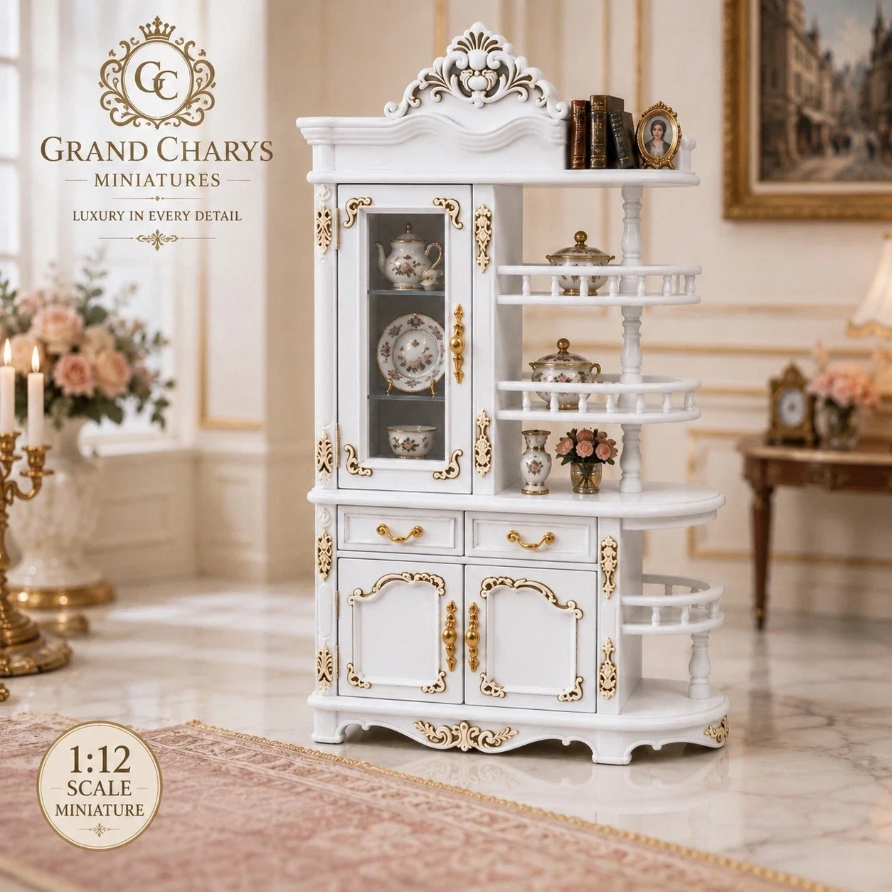 Ornate French Style Miniature Cabinet