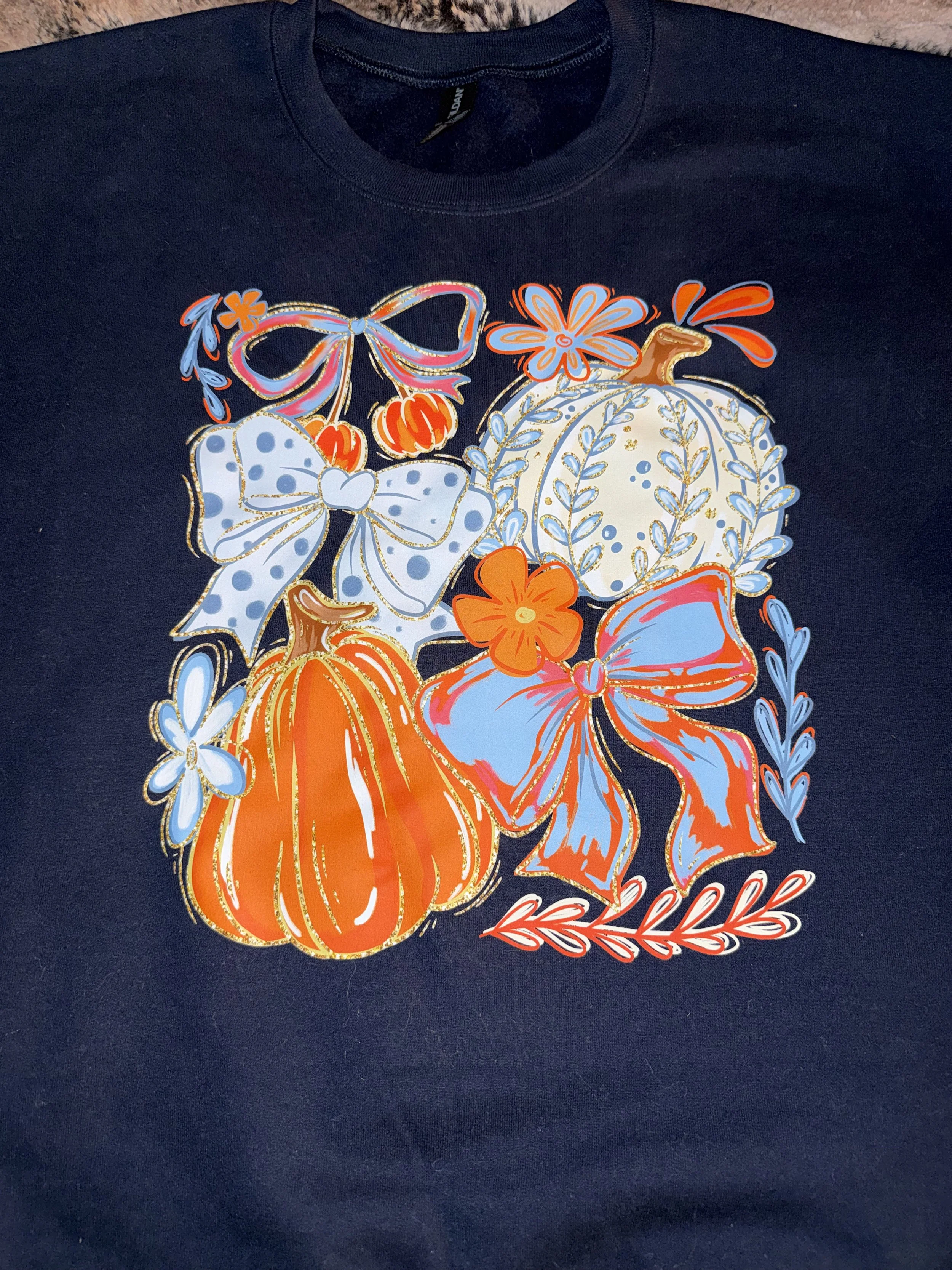 Fall Pumpkin Coquette Bow Sweatshirt