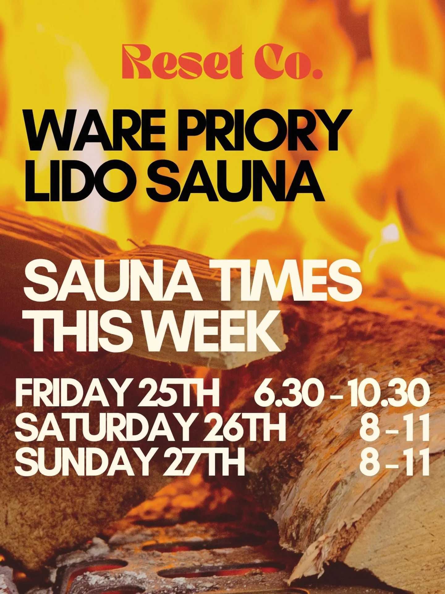 Sauna times for this week at @ware.priorylido 

1 week since we started and it&rsquo;s been incredible.

Grateful for all the lovely swimmers, sauna goers and chatters who have come and joined us or just stopped by to say hi and check us out. 

#ware