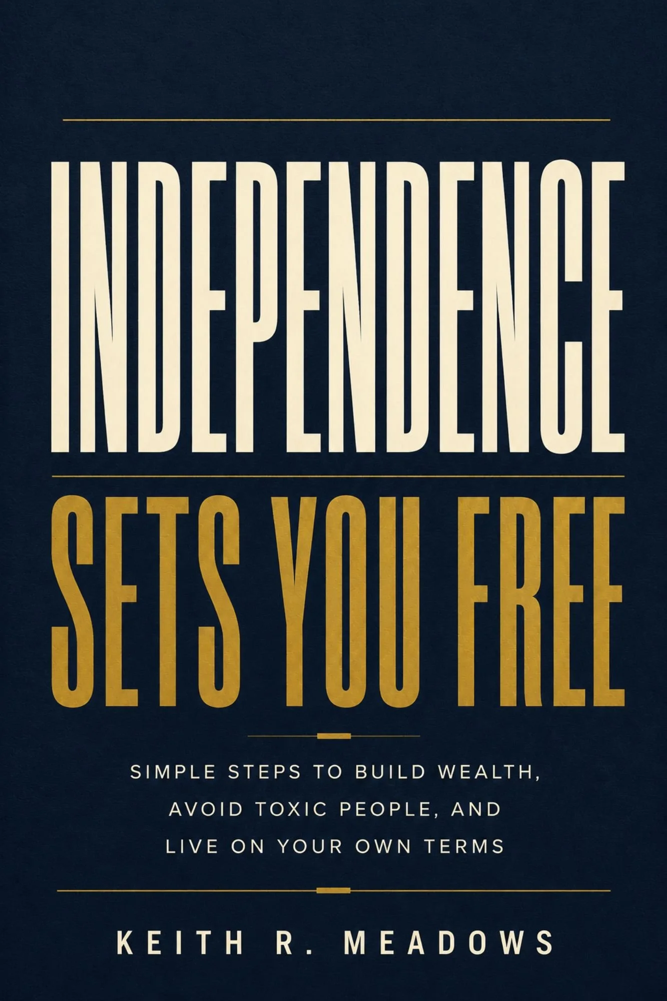 Book cover titled 'Independence Sets You Free' by Keith R. Meadows with subtitle 'Simple steps to build wealth, avoid toxic people, and live on your own terms.'