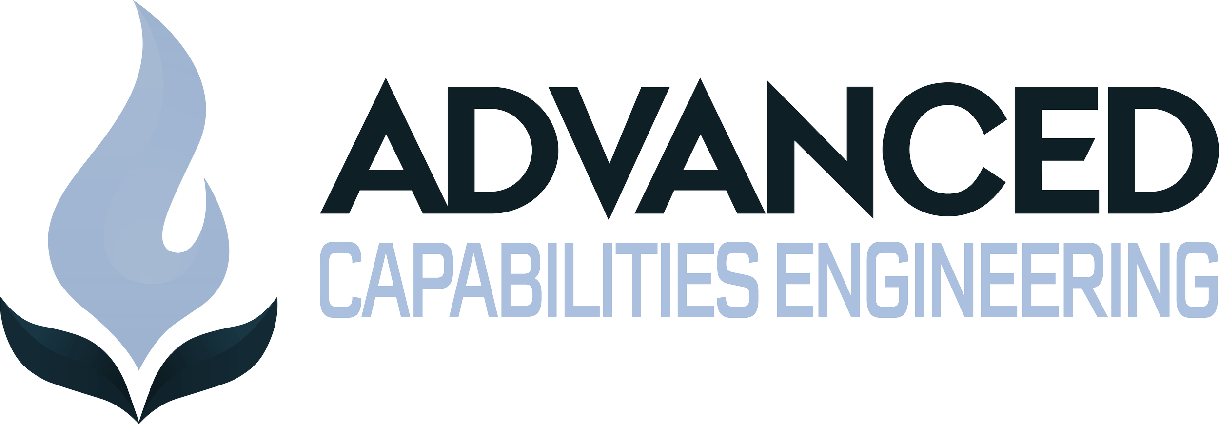 Logo for Advanced Capabilities Engineering featuring a stylized leaf with blue and black shading, and the text 'ADVANCED CAPABILITIES ENGINEERING' in bold, uppercase letters.
