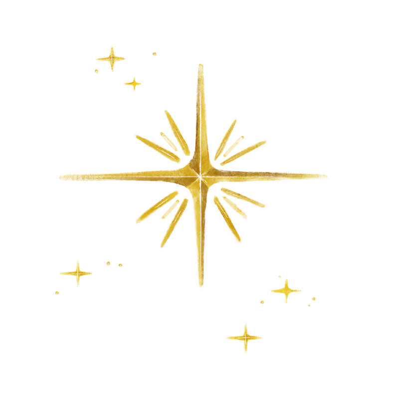 Close-up of a shiny, gold star-shaped ornament with five points, mounted on a transparent background.