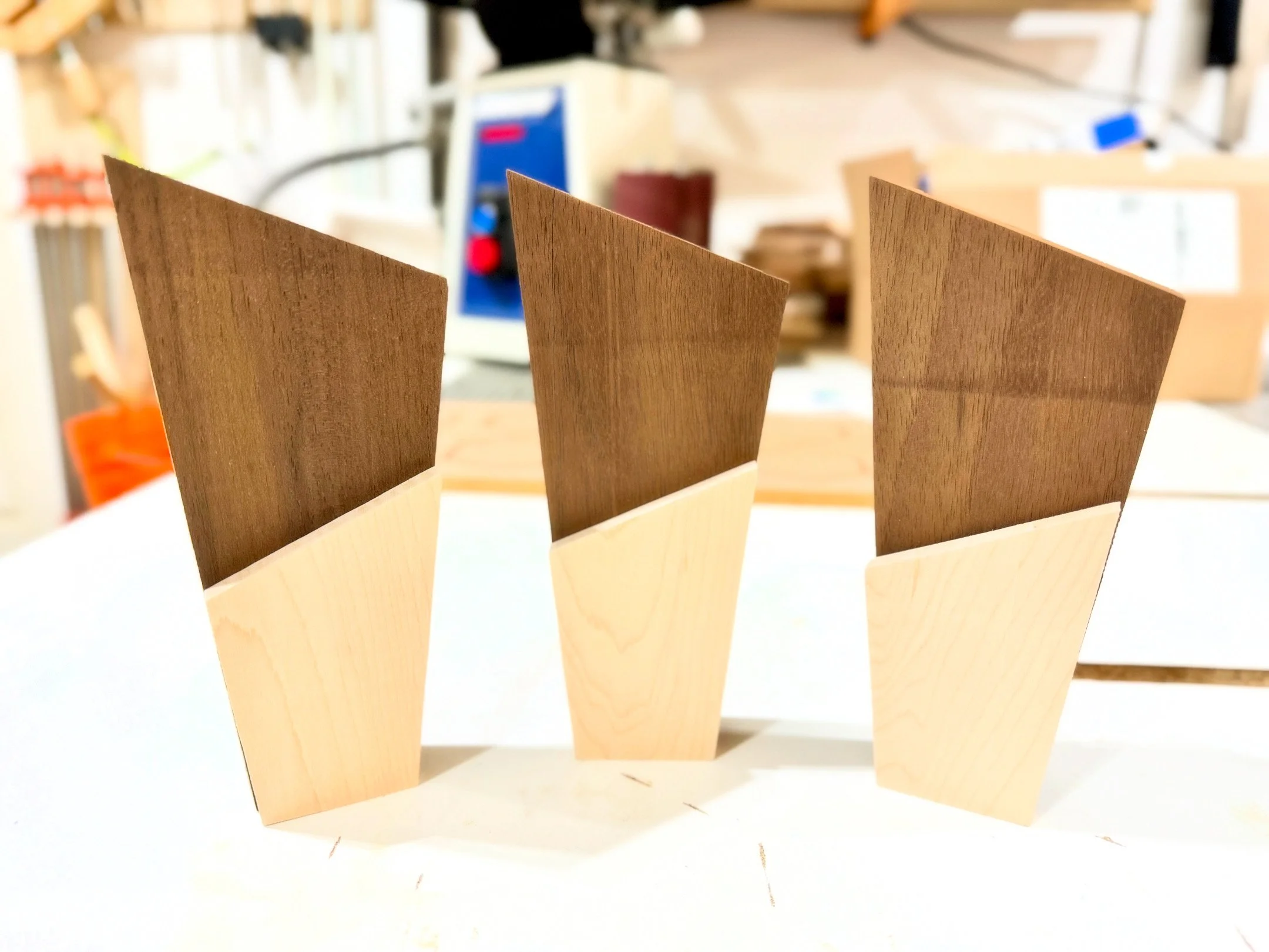 Close-up of wooden computer fans with a blurred background.