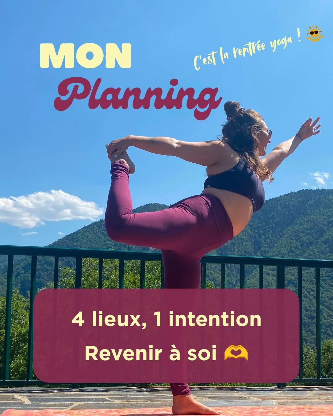 Holaaaaa 🌞 

Apr&egrave;s quelques modifications, voici mon planning officiel de la rentr&eacute;e yoga ! 🧘&zwj;♀️

Je vous retrouve sur le tapis tous les jours de la semaine, dans 4 lieux diff&eacute;rents. Toujours avec cette m&ecirc;me intention