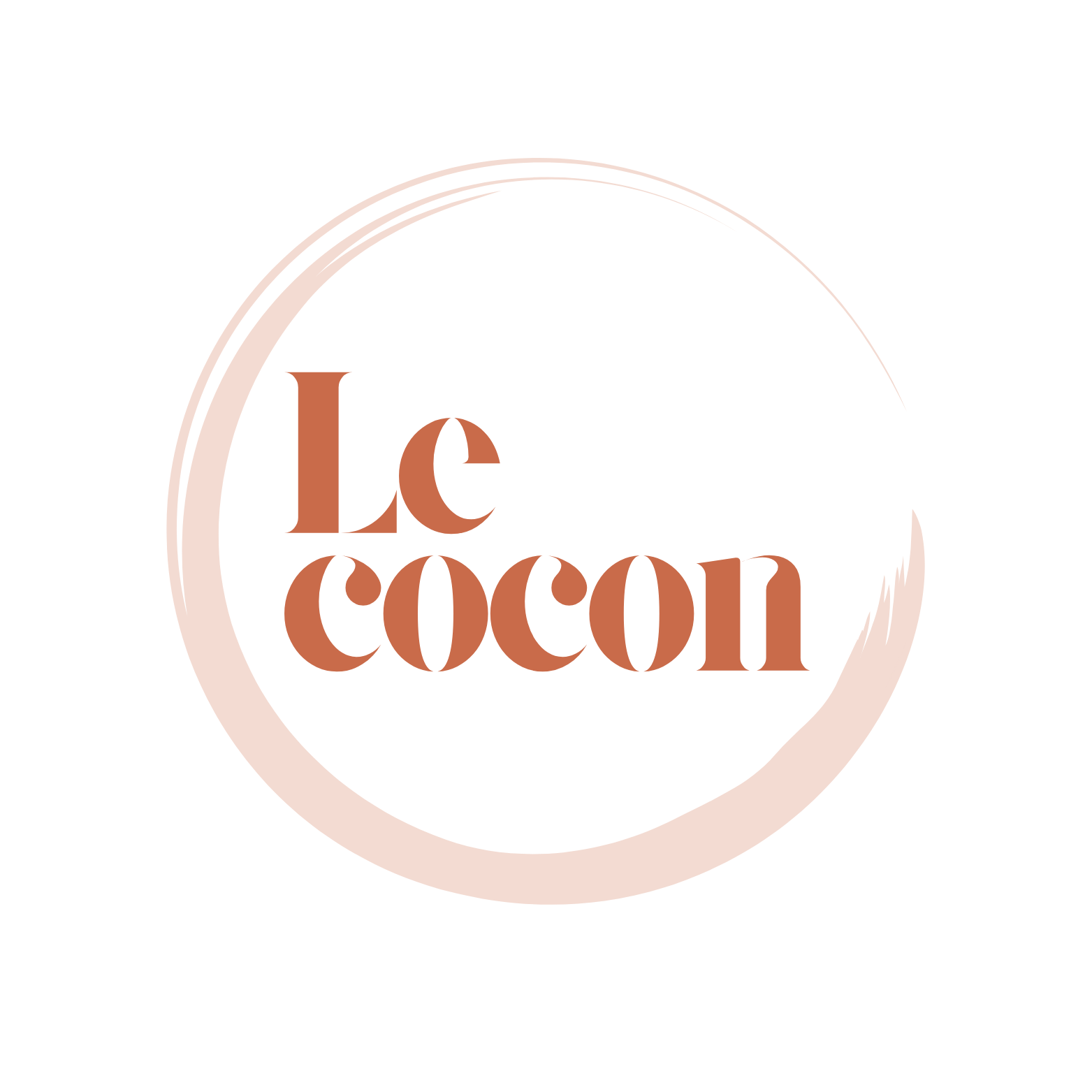 Logo avec le texte 'Le cocon' dans une police élégante, entouré d'un cercle en dégradé beige et marron clair.