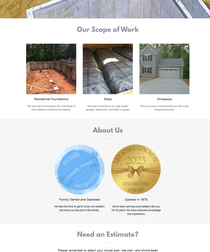 A simple, customized, template based website designed by Ink to Link Media Management for a small, family owned local business. The page displays custom graphics designed by Ink to Link Media for the promotion of the represented business.