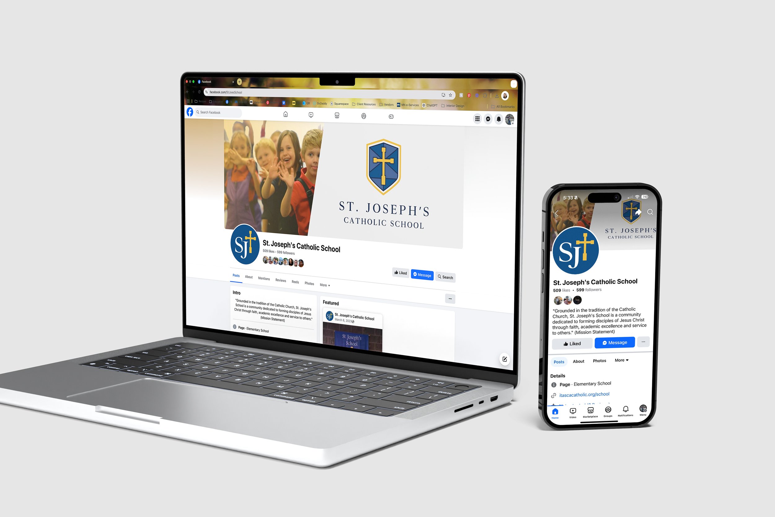 St. Joseph's Catholic School social media pages