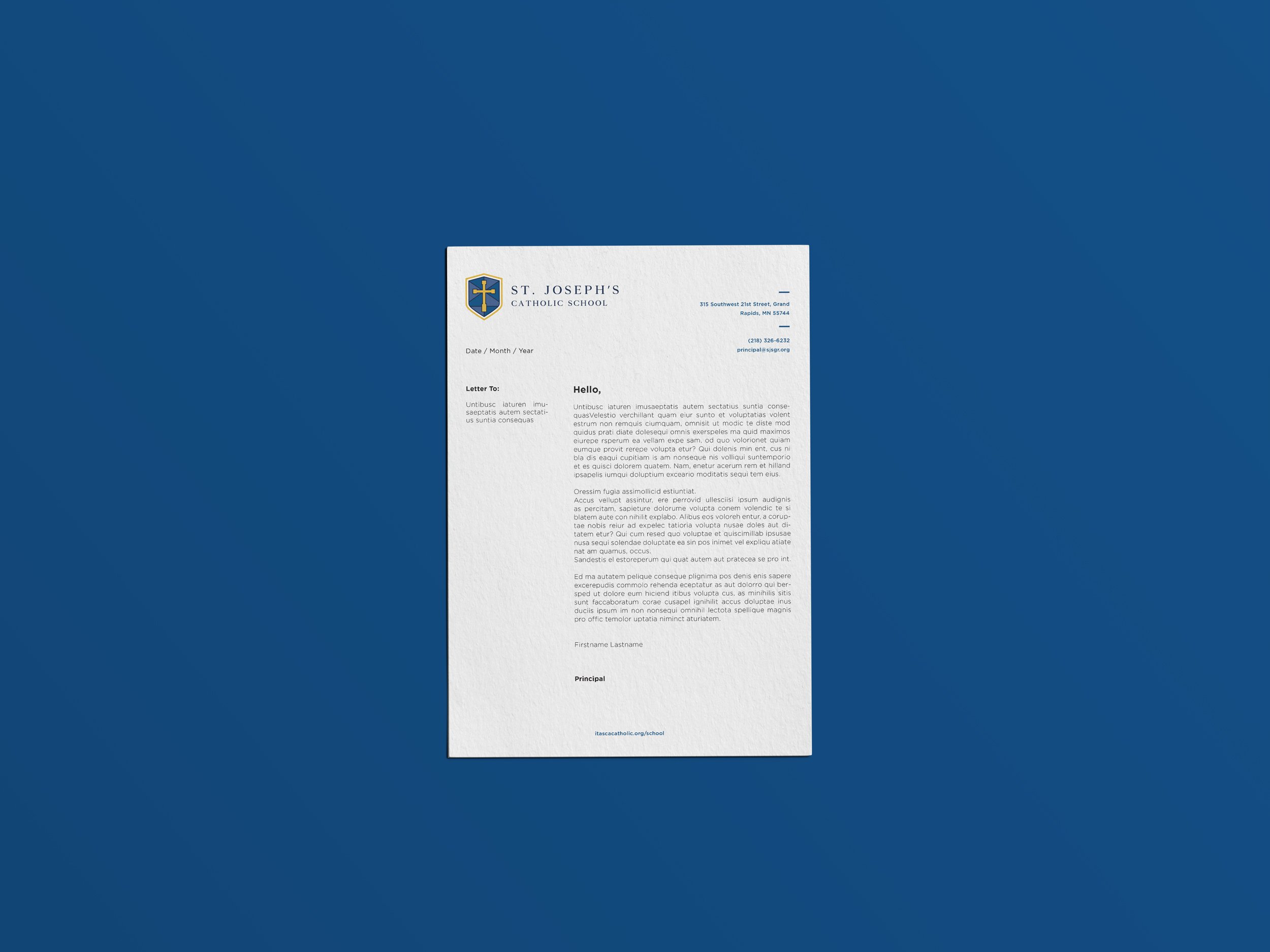 St. Joseph's Catholic School letterhead