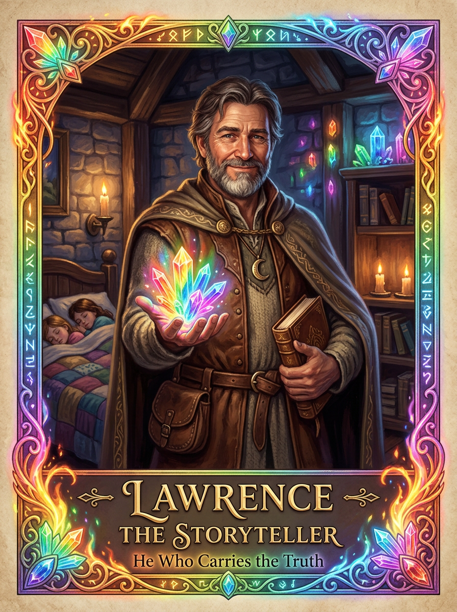 Lawrence - Father, storyteller, keeper of the crystals, and protector whose bedtime tales prepare Tessa and Marie for the hidden truth.
