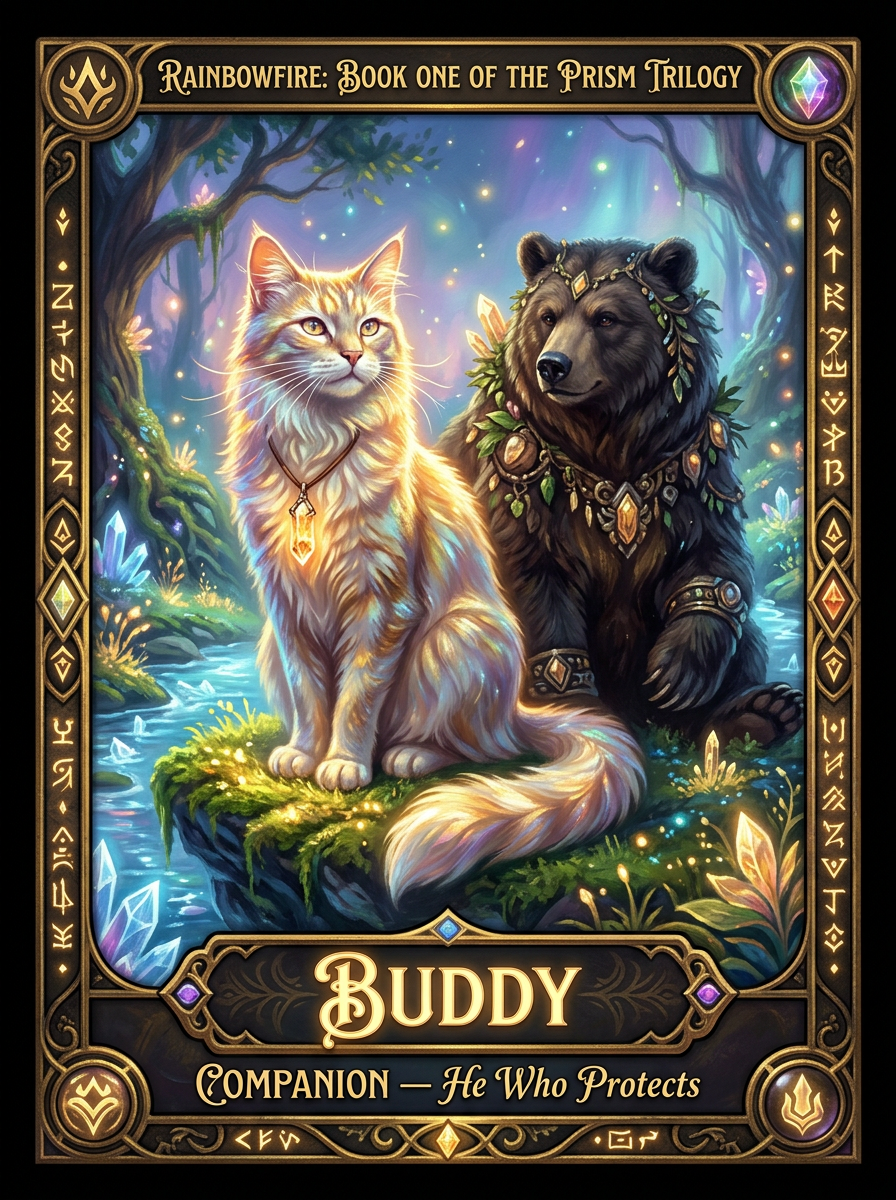 Buddy -	Nadia’s freely chosen protector and learning guardian; his companion crystal gives him mind-to-mind speech and strengthens his promise: safe, together.