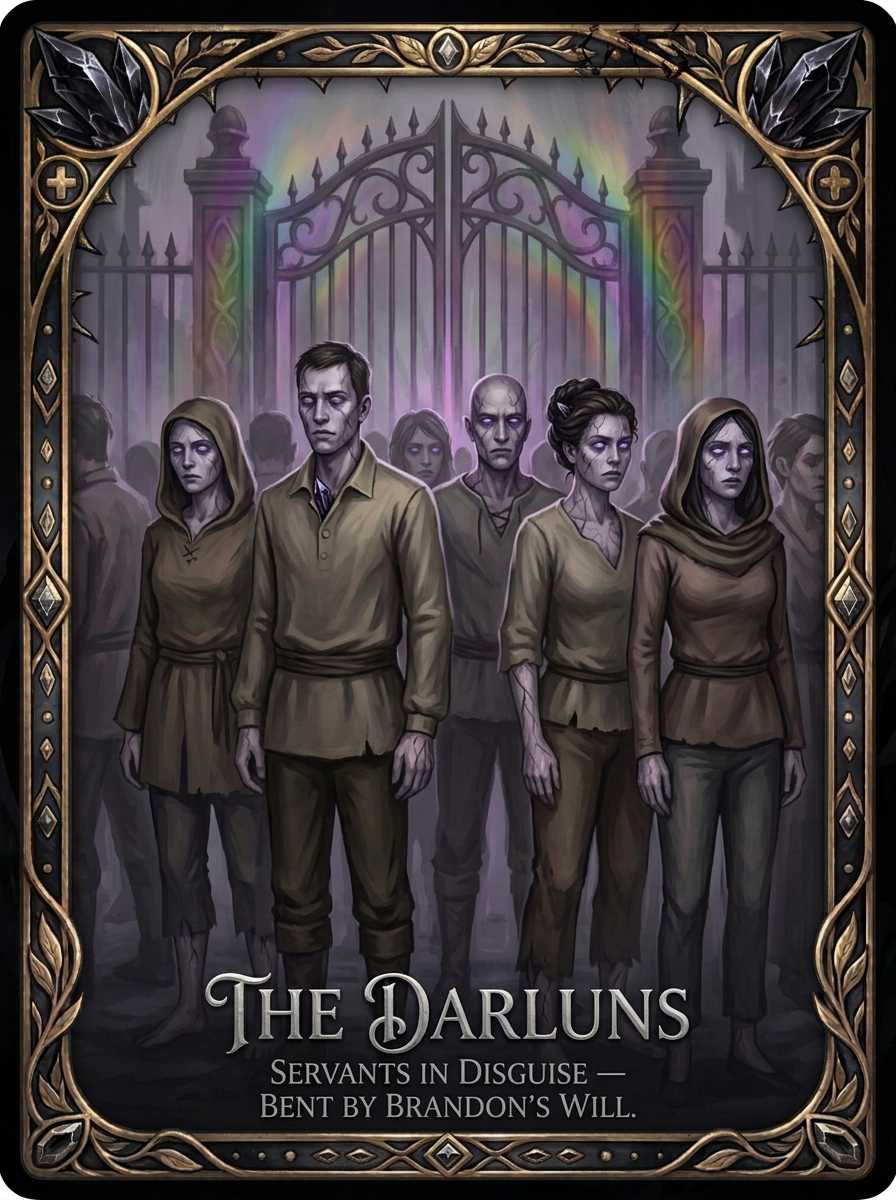 Darluns	- Black Crystal / Corrupted Color	Act as the central corrupting force, using stolen color, fear, and broken crossings to oppose Rainbowfire and the freely chosen circle.