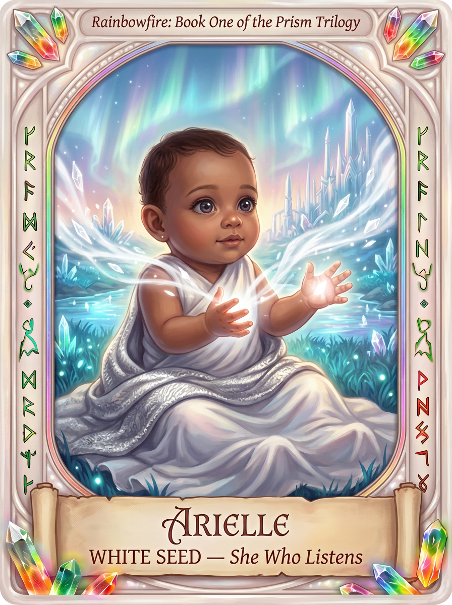 White / Next Generation - Arielle, Evelyn’s infant daughter, already listening to the Fairie realm; her emerging connection to White represents inheritance, hope, and the circle’s future.