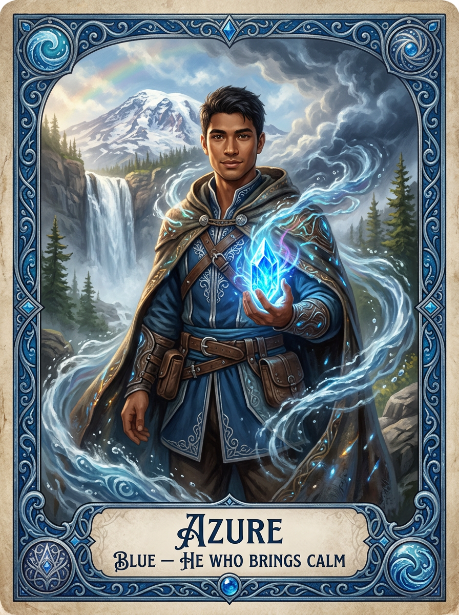 Blue - Azure; Stormcalm Blue Water, weather, patience, calm under pressure, and steadiness that keeps fear from steering.
