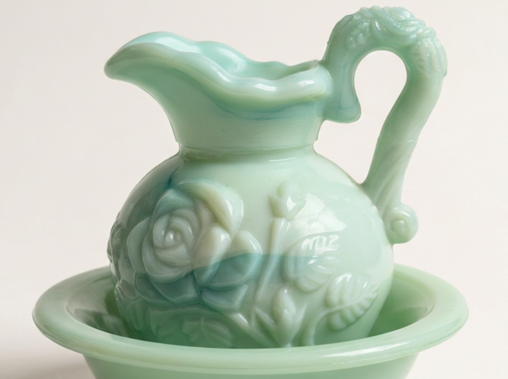 Vintage Jadeite-Style Rose Vanity Set
