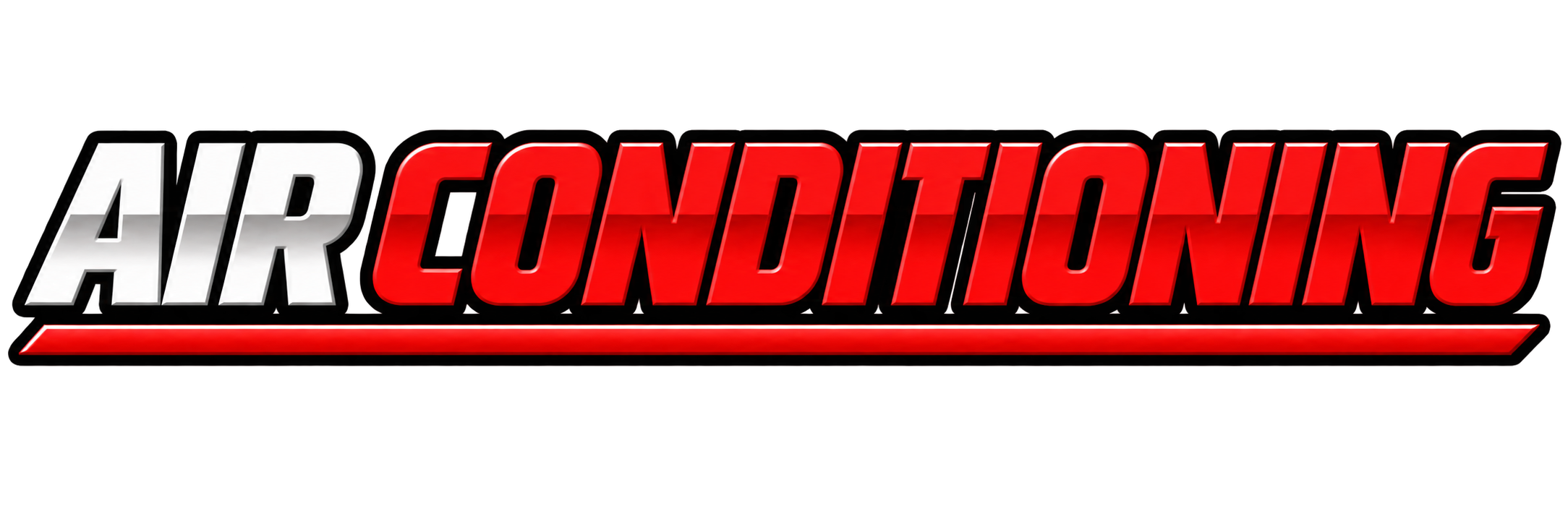 Logo for 'Air Conditioning' with bold white and red text on a black background.