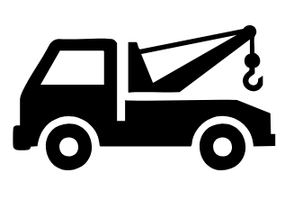 Silhouette of a tow truck with a crane and hook.