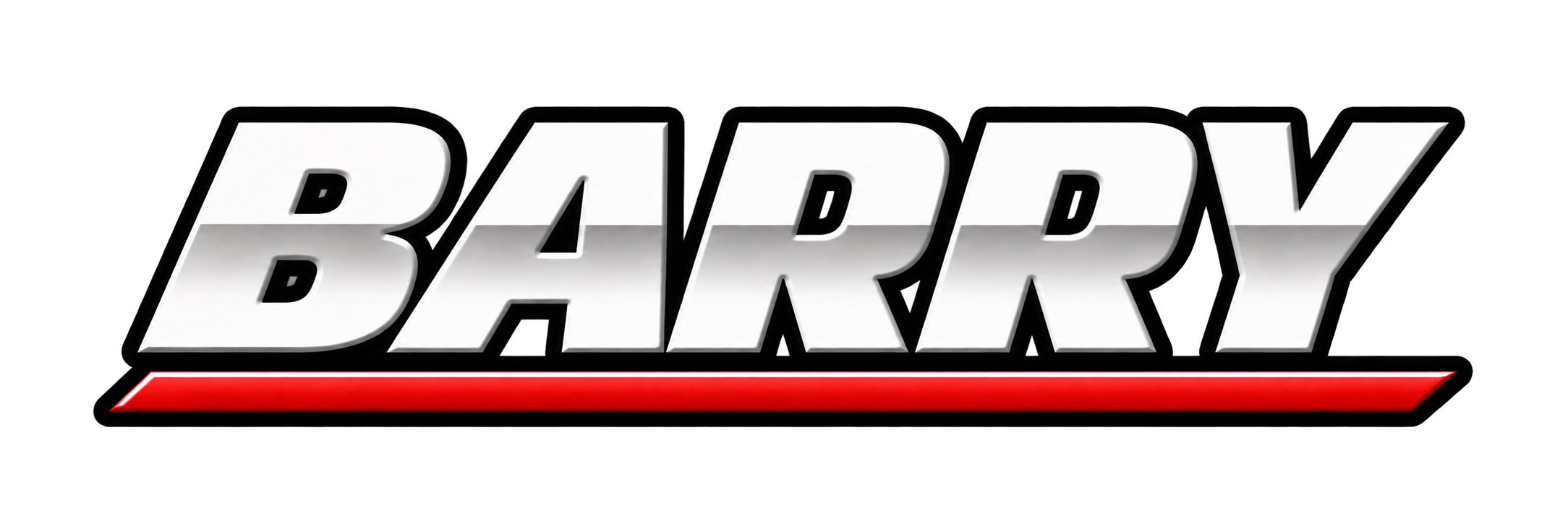 Bold white text spelling 'BARRY' on a black background with a red underline.
