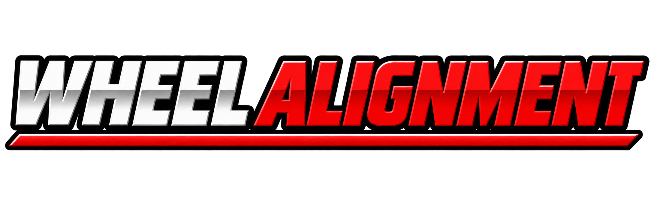 Logo for Wheel Alignment with bold text, 'Wheel' in white and 'Alignment' in red, with a red underline.