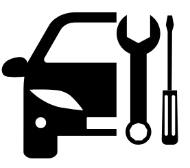 Silhouette of a car with a wrench and screwdriver