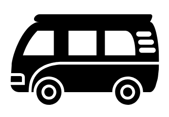 Silhouette of a minibus or van in black and white