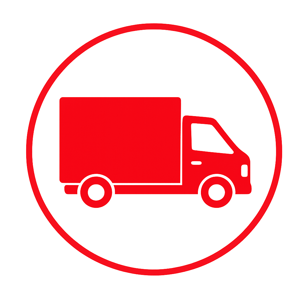 Red delivery truck icon inside a red circle.