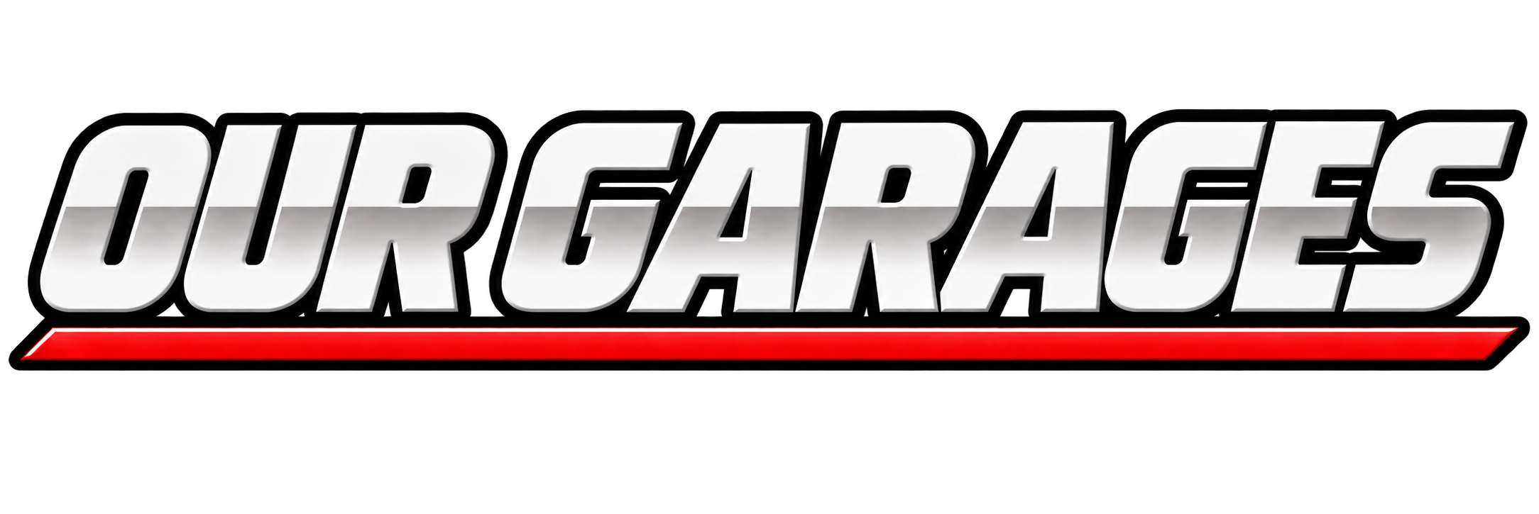 Logo for 'UOR-EARAGE' with bold, white and silver gradient text, outlined in black, below a red underline.