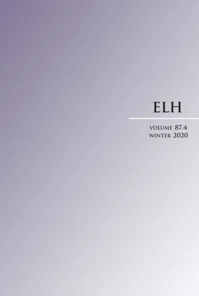 Cover page of a publication titled 'ELH, Volume 87.4, Winter 2020' with a simple gray gradient background.