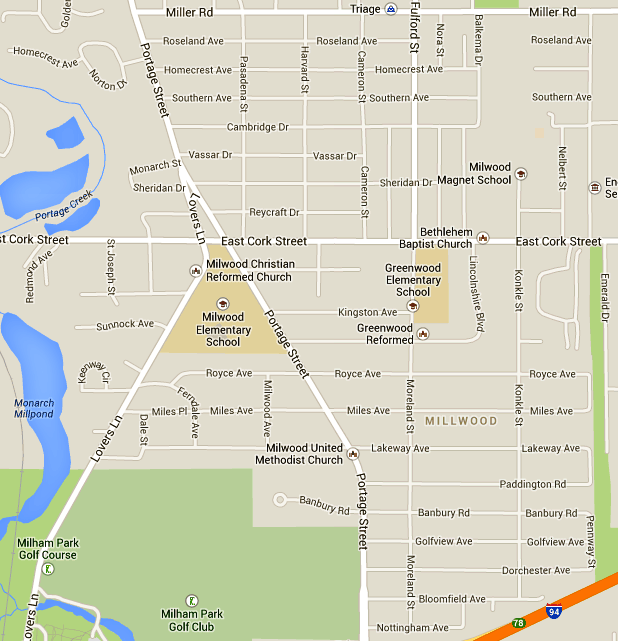Map of the Milwood neighborhood boundaries.
