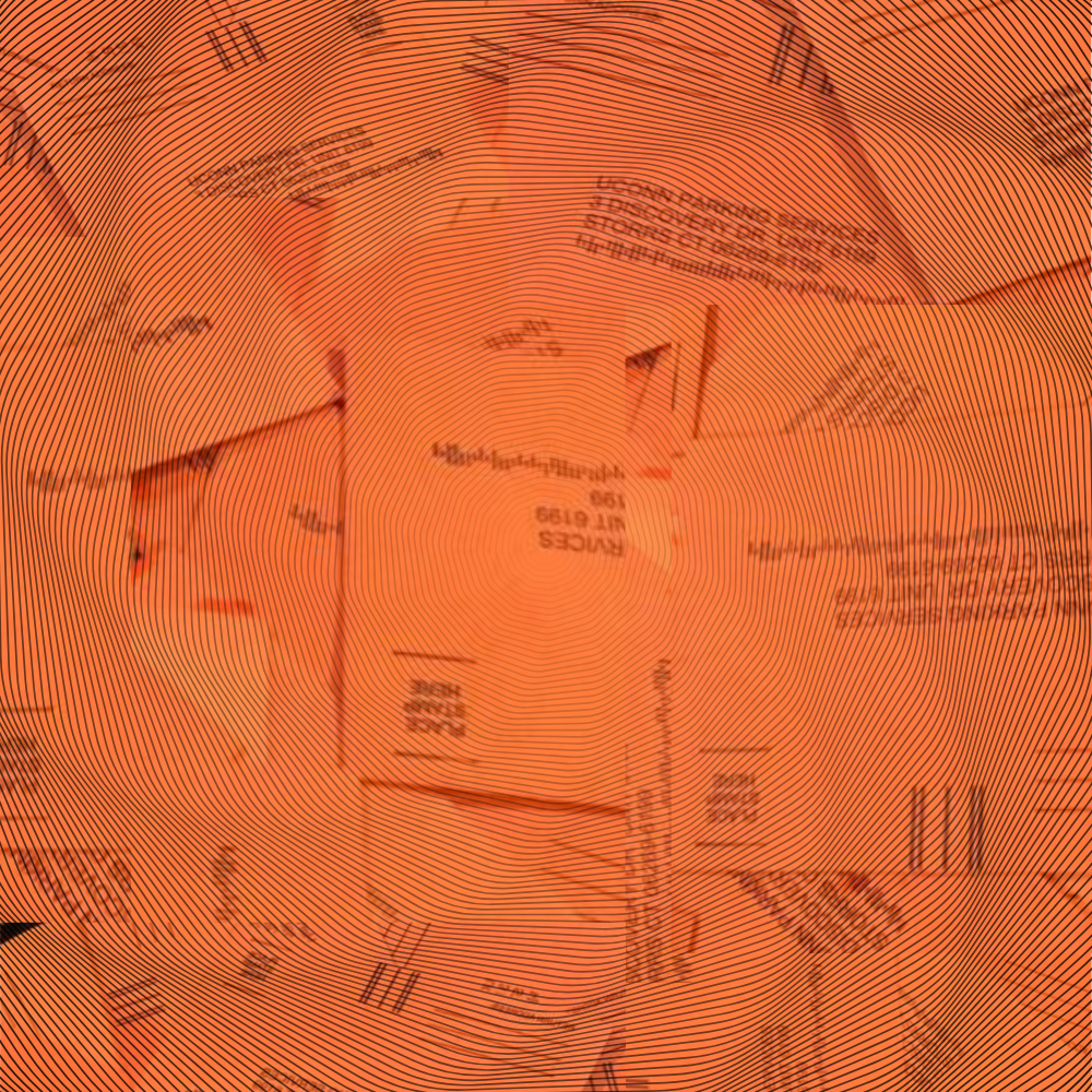 Close-up of UConn parking tickets spiraling together to simulate anxiety.