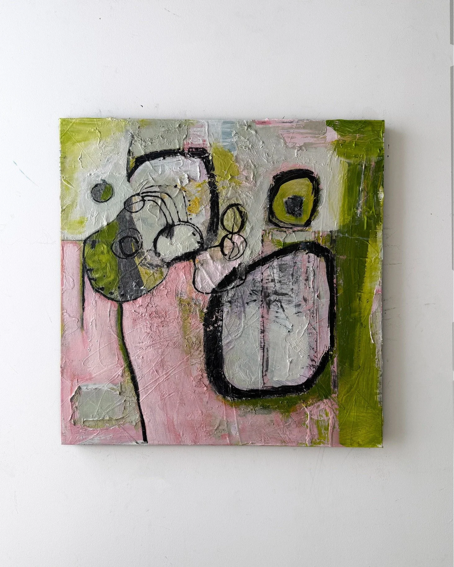This is me trying to raise my energy. The past week has been emotional with the kids graduating. Life does not stop to let you catch up, so you just gotta 'cad0 on. (Avocado). 

"'Cad0"
20"x20"x1.5"
Textured Mixed Media on Ga
