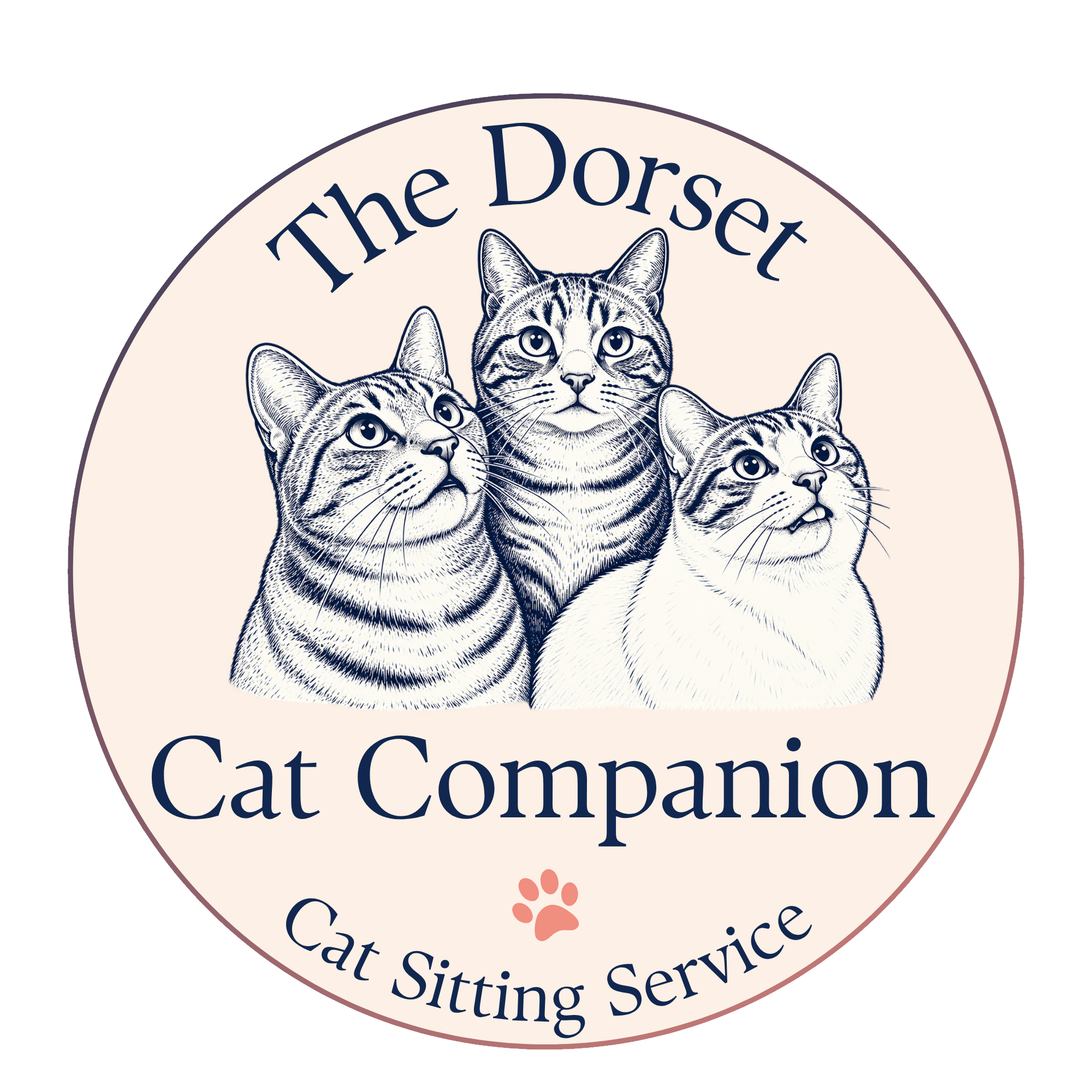 Dorset cat companion logo showing three cats in a line drawn style