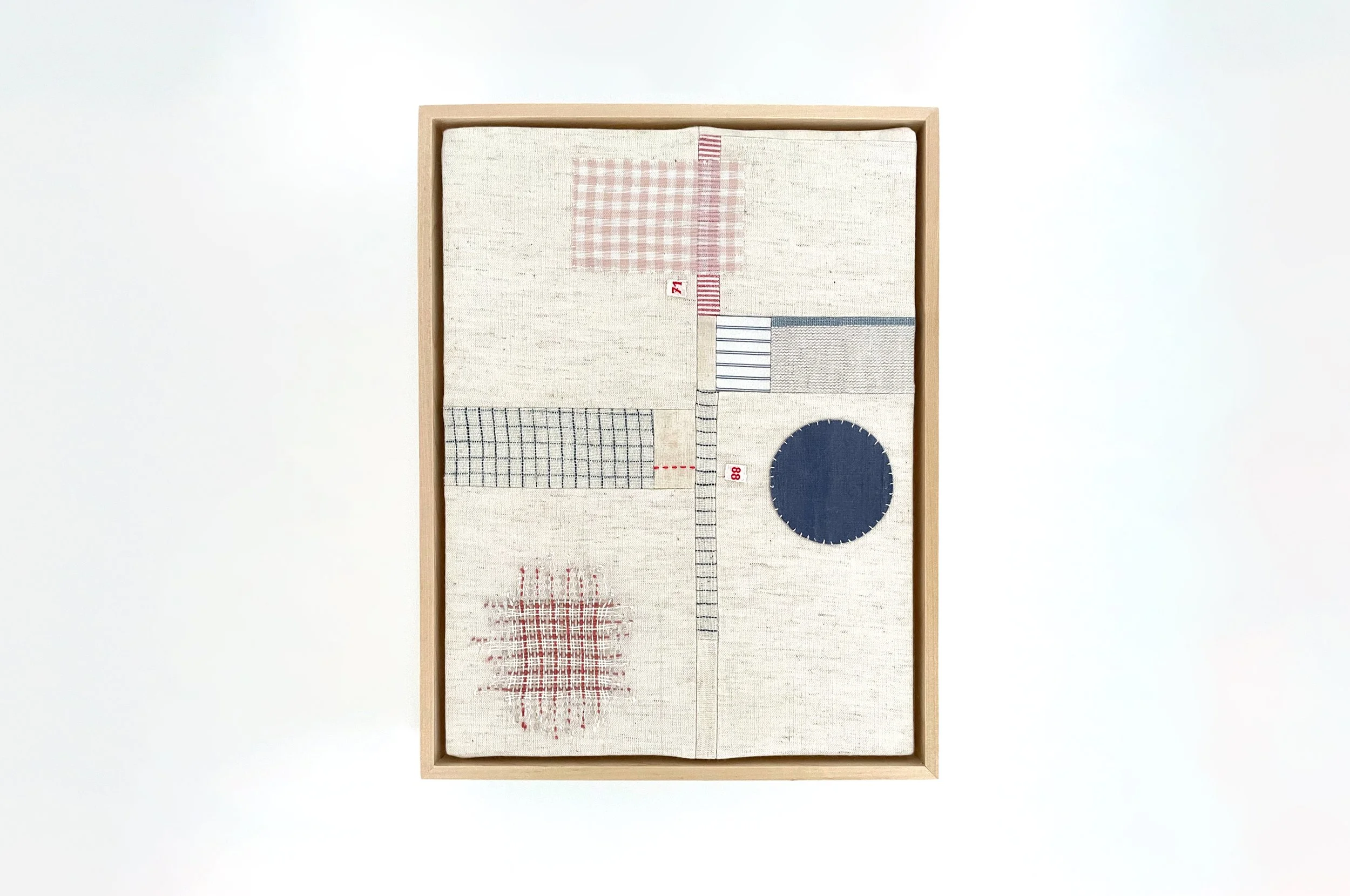 "Urgency With No Joy."
Cotton/ linen/ canvas, hand embroidery stretched on wood panel.
17.5 x 21.5 inches.