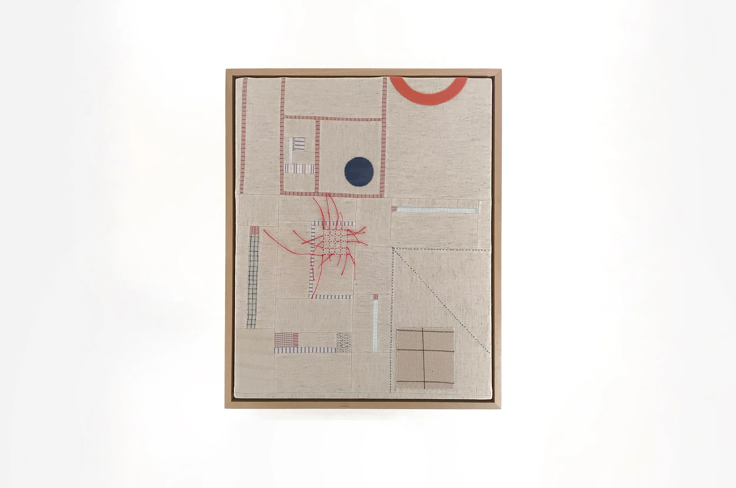 "Time Is Interesting And Curious Like That."
Cotton/linen/canvas, hand embroidery stretched on wood panel.
17.5 x 21.5 inches.