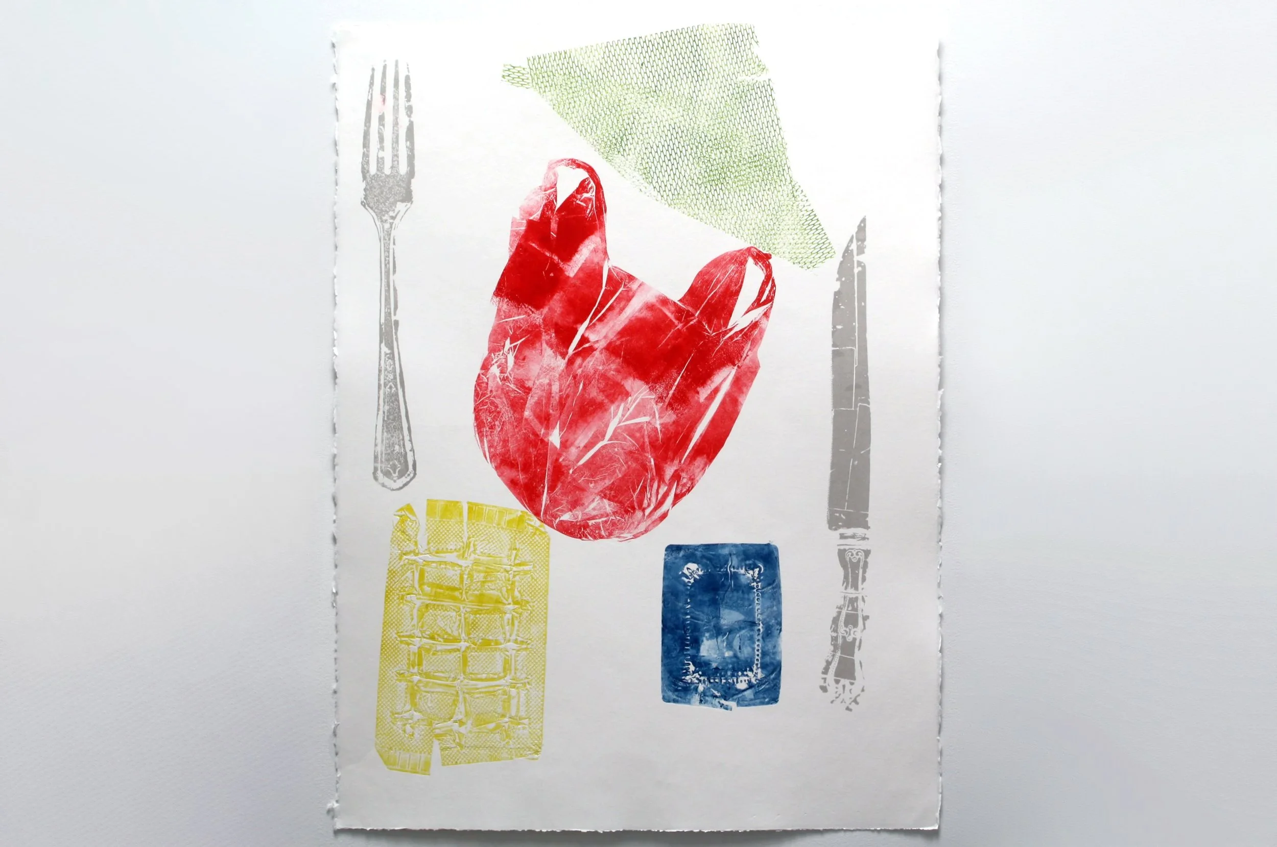 "Nothing Is Disposable #V." 
Collagraph and silkscreen on paper.
22 x 30 inches. Edition of 1.


