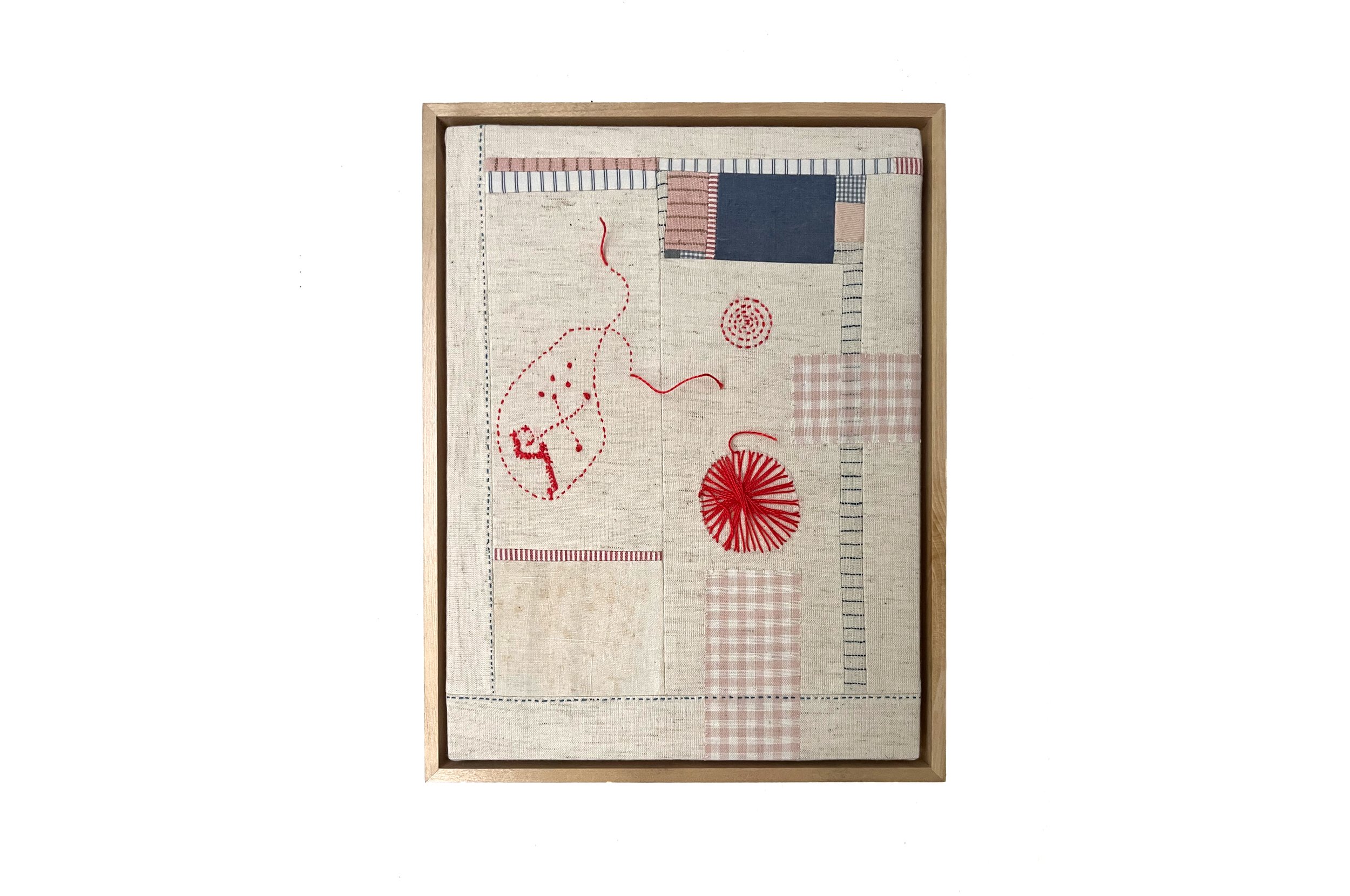"The Flow Of Existence."
Cotton/ linen/ canvas, hand embroidery, stretched on wood panel.
17.5 x 21.5 inches.