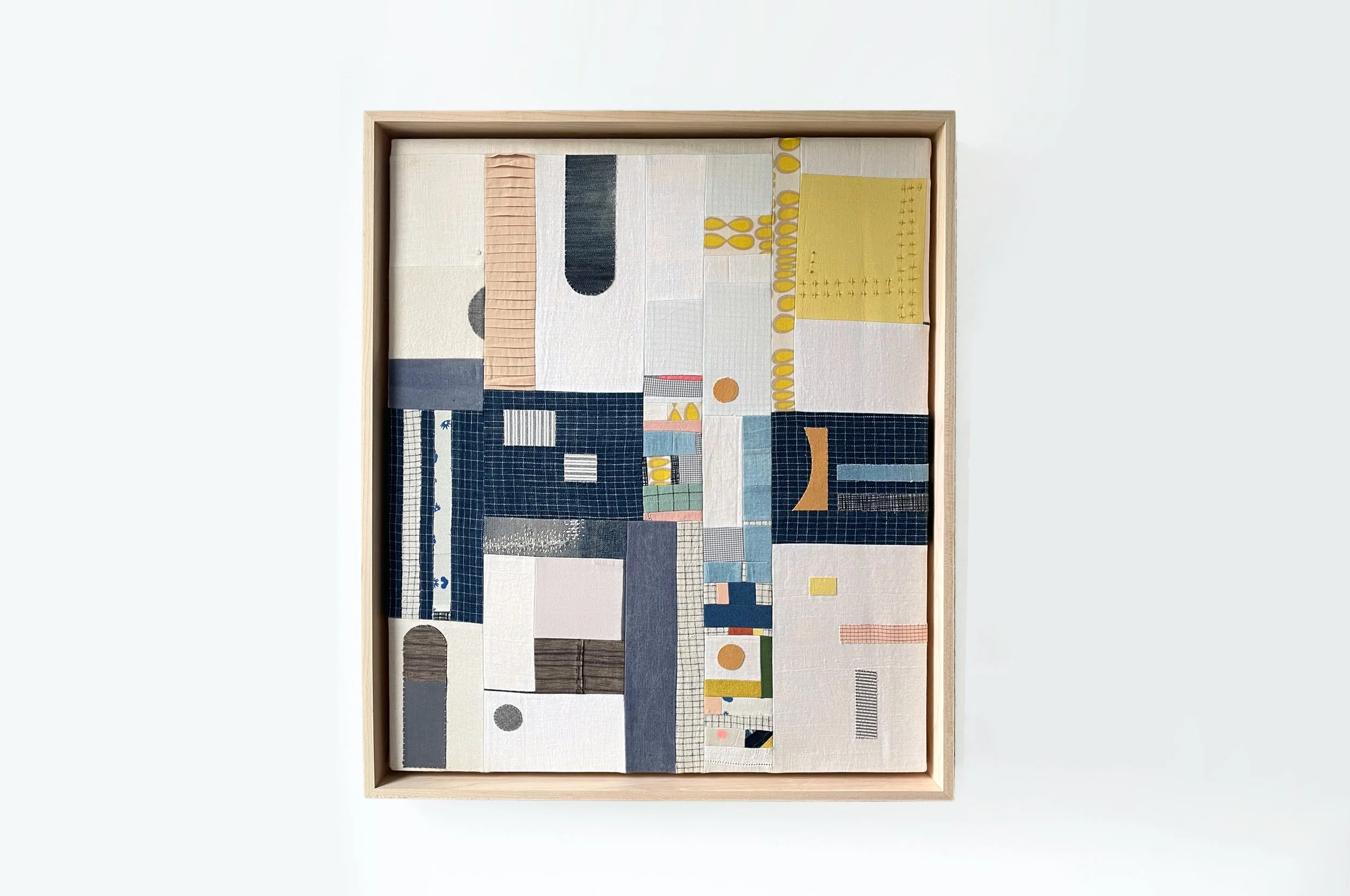 "Which Way Is Fresh Air."
Cotton/linen/appliqué/hand embroidery stretched on beech panel.

21 5/8 x 25 5/8 inches.


