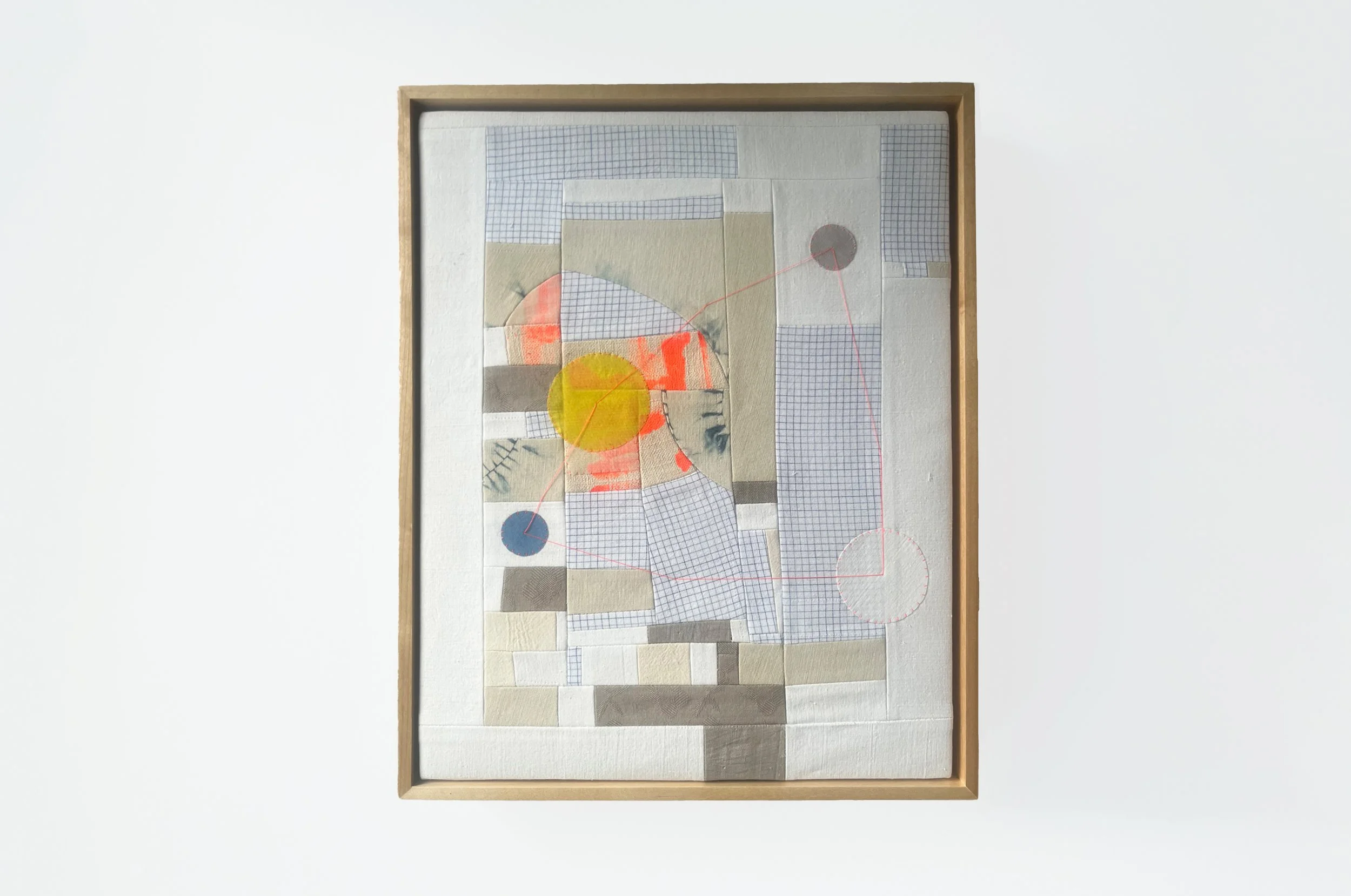 "Summer Storms Can Strike Suddenly."
Cotton/linen/hand embroidery/appliqué stretched on beech panel.
12 x 15 inches.