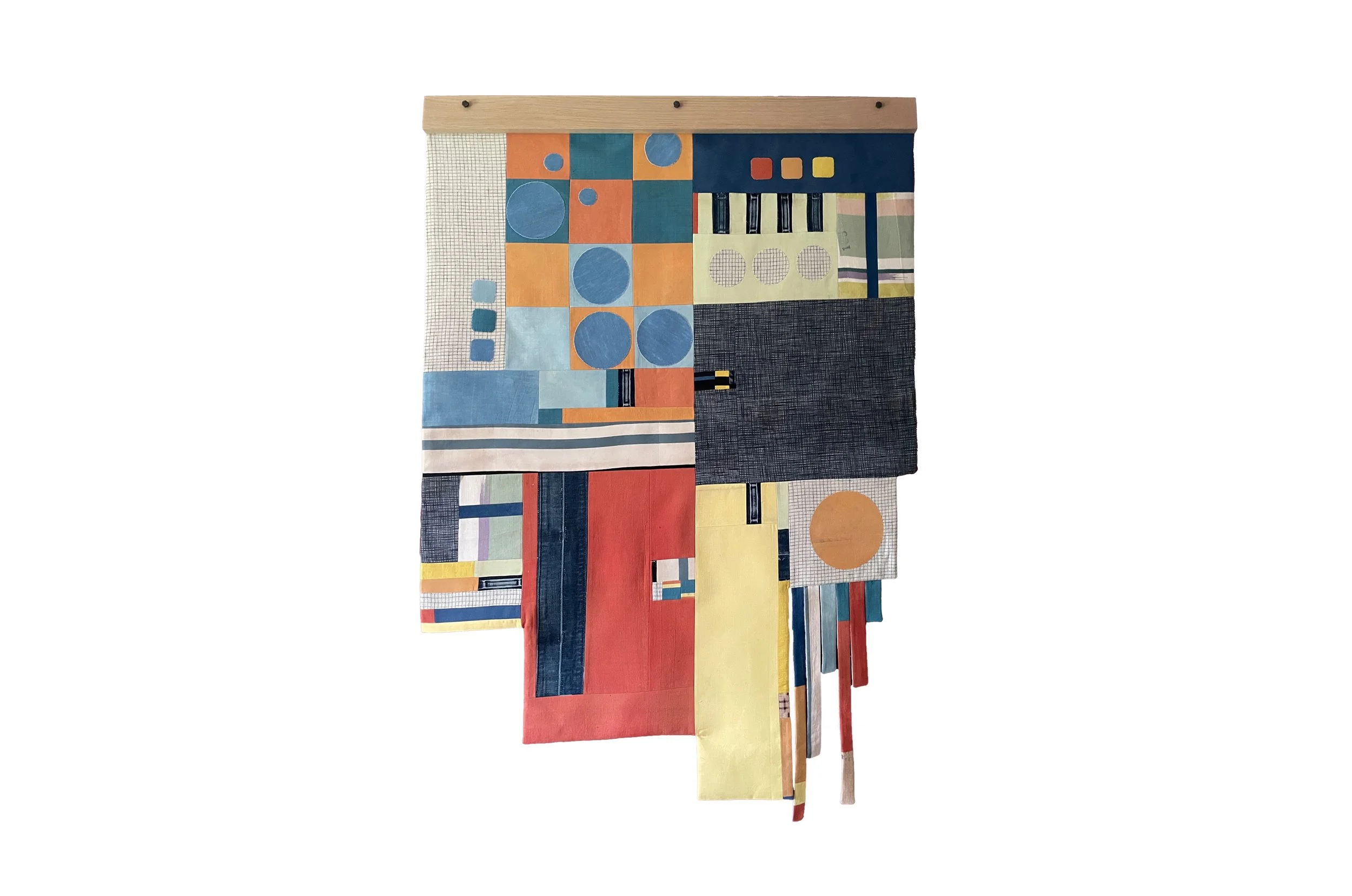 "Terra Firma."
Cotton/ silk/ linen/ wool/ vintage remnants.
36 X 49 inches at its longest point.
