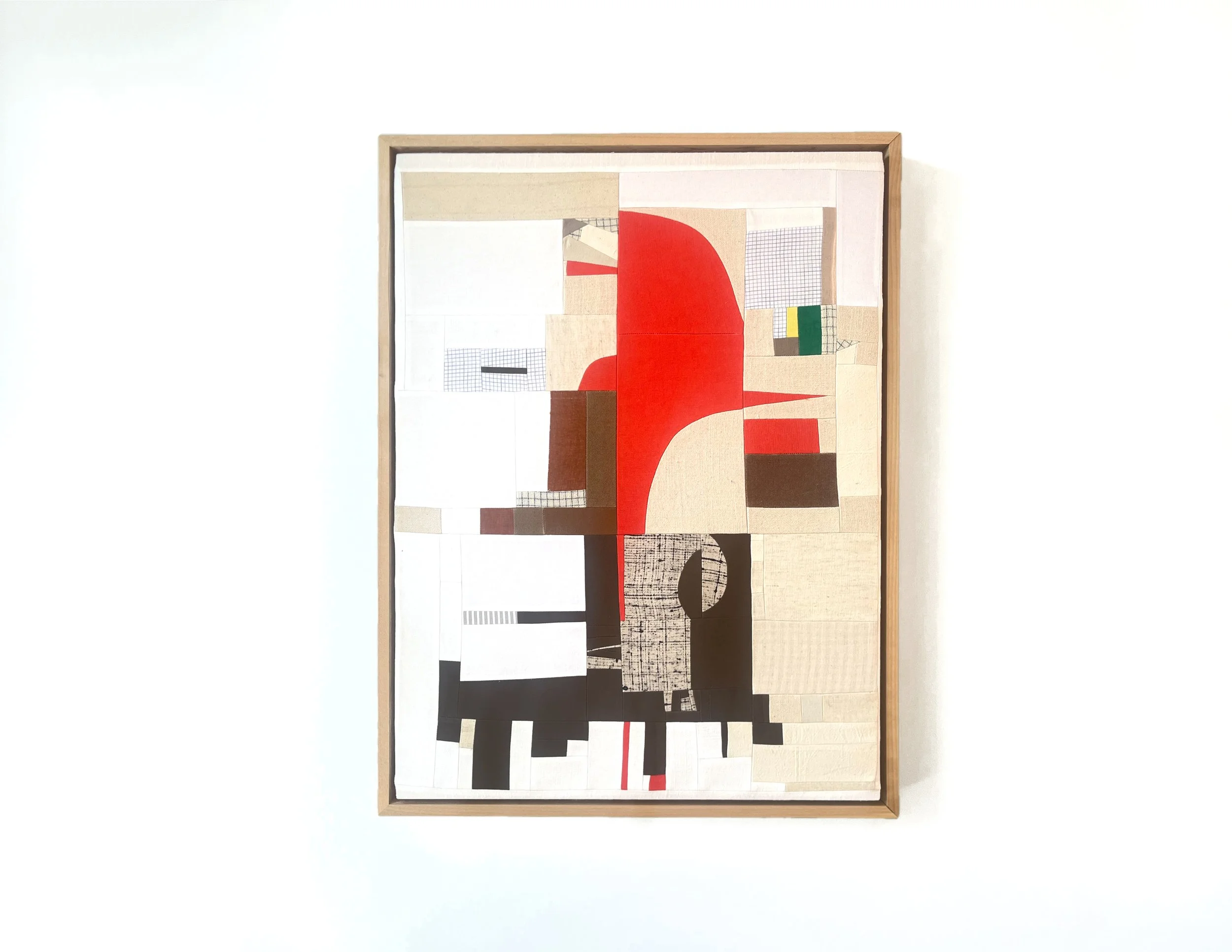 "To Reassemble A Sense Of Possibilities." 2024
Cotton and linen remnants stretched on a beech panel.
19.5 × 25.5 inches.