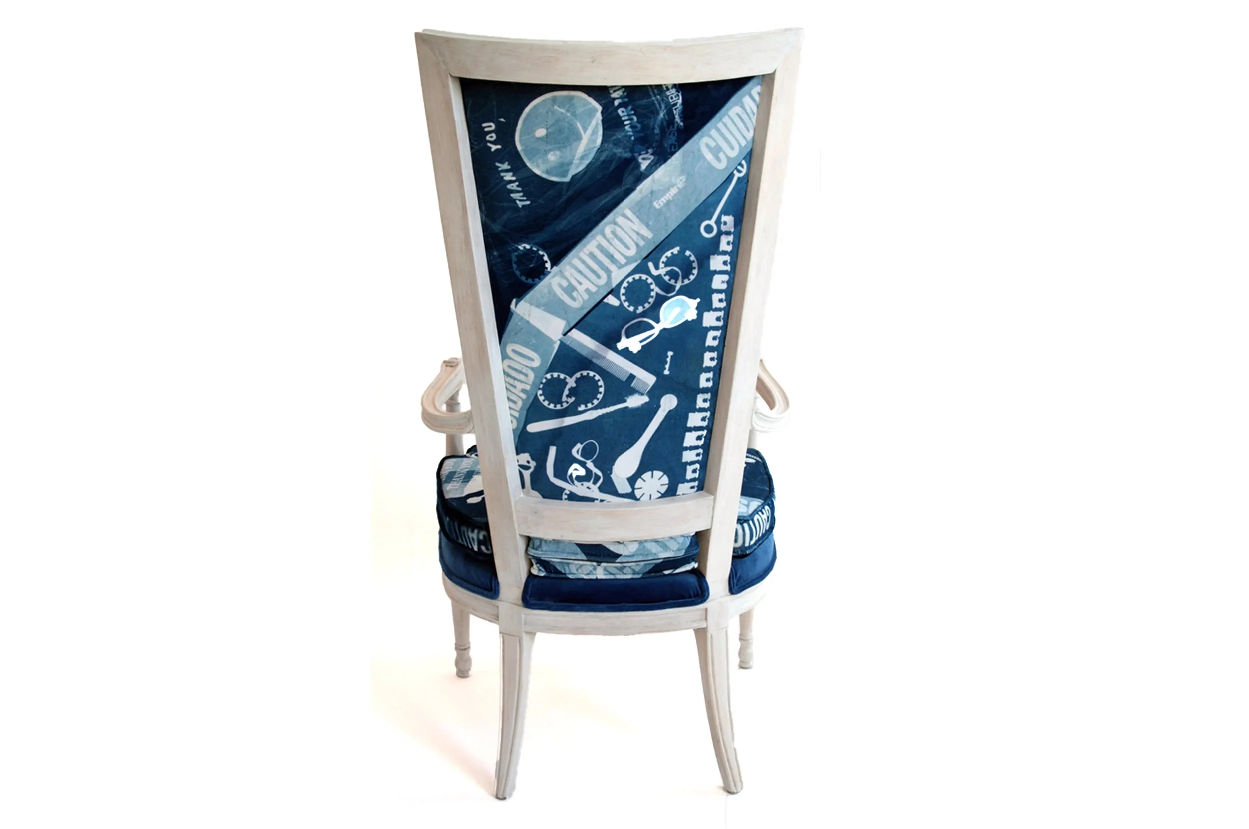 Tidemarks #I
Found chair/ cyanotype on cotton velvet using found objects.