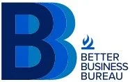 Logo of Better Business Bureau with a large blue 'B' and a smaller 'B', accompanied by a blue flame icon.